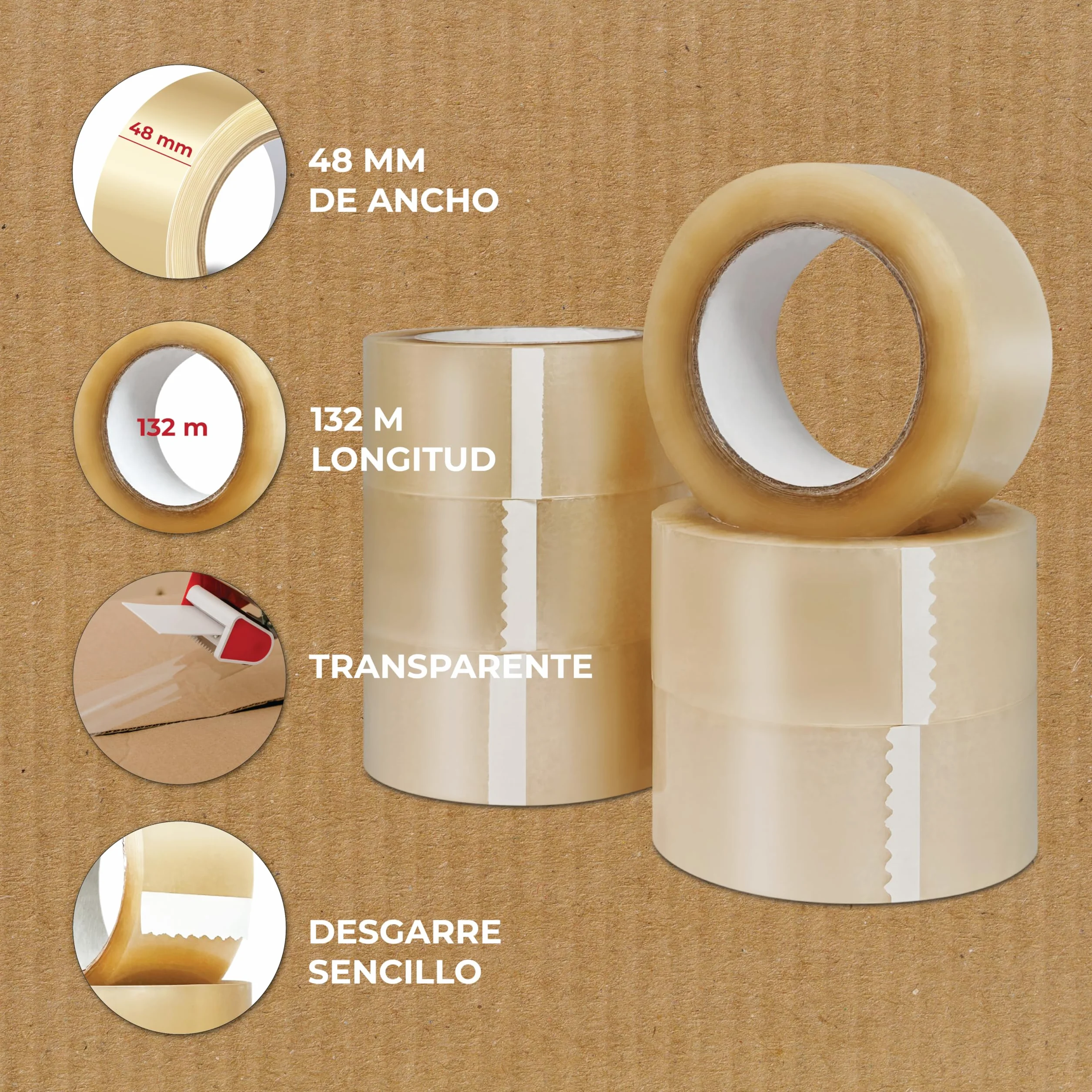 MUNTRADE Nastro adesivo trasparente da imballaggio | 48 mm x 132 m (36 rotoli) | Nastro da imballaggio trasparente, sigillante trasparente