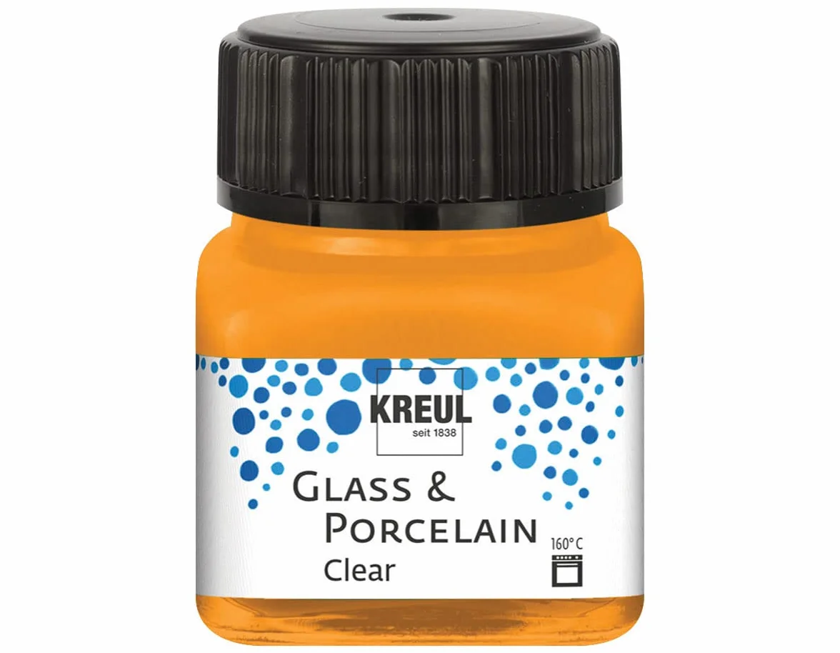 KREUL 16292 - Vetro e Porcellana Trasparente Arancione, in Barattolo da 20 ml, Vernice Trasparente a Base d'Acqua per Vetro e Porcellana, ad Asciugatura Rapida, cristallina