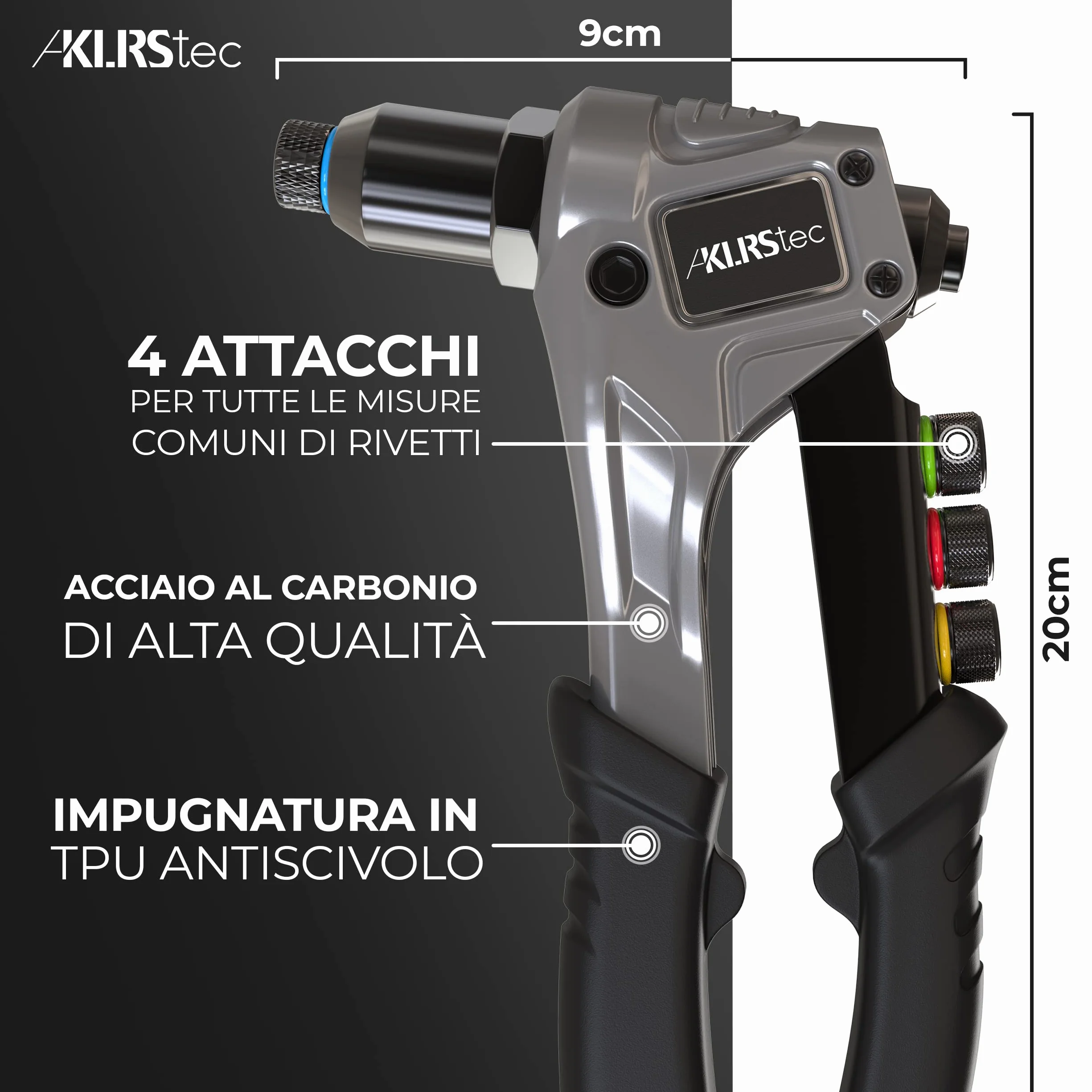 KLRStec Pinze professionali per rivetti inclusi 120 rivetti 4 perforatori HSS Tenaglia per rivetti a strappo