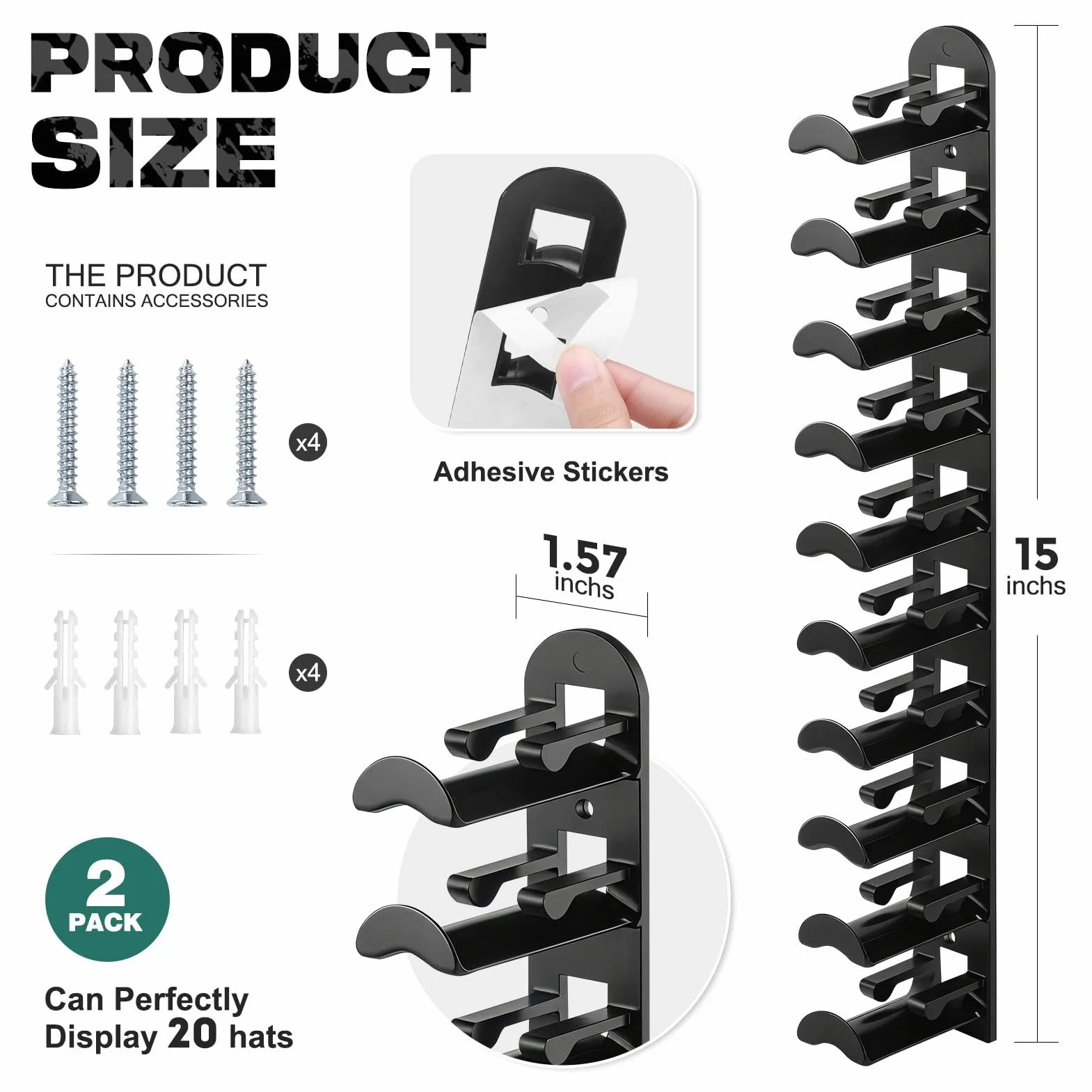 Porta Cappelli Muro Gancio Plastica Cappelliera Parete Ganci Resistente Organizzatore Cappelli Berretti Visiera Nero