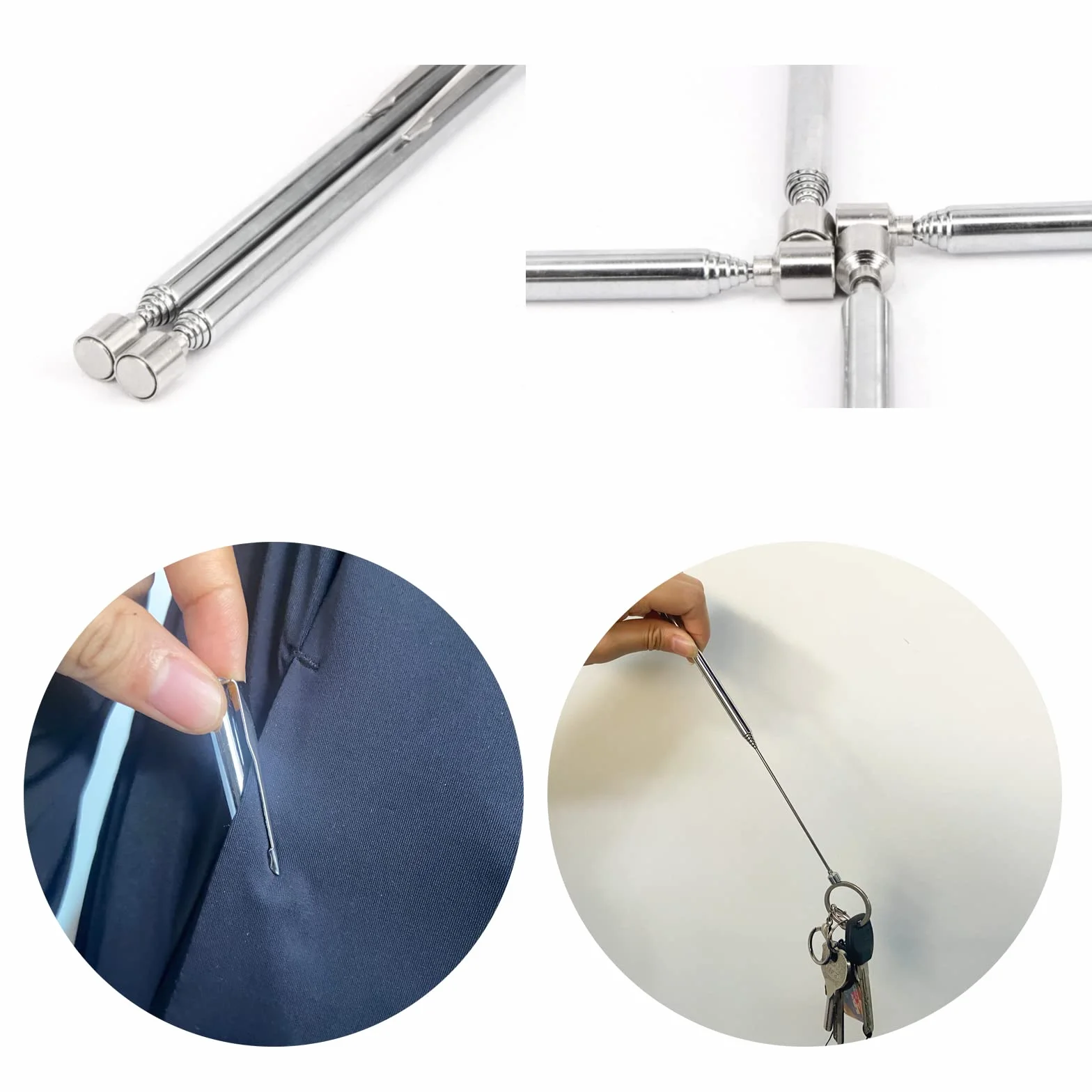 4 Pezzi Penna Magnetica Telescopica,Asta Telescopica Portatile e Magnetica,Allungabile Fino a 65,5 cm,Strumento di Raccolta Magnetico in Acciaio inox per Trovare Chiavi,Monete,Viti