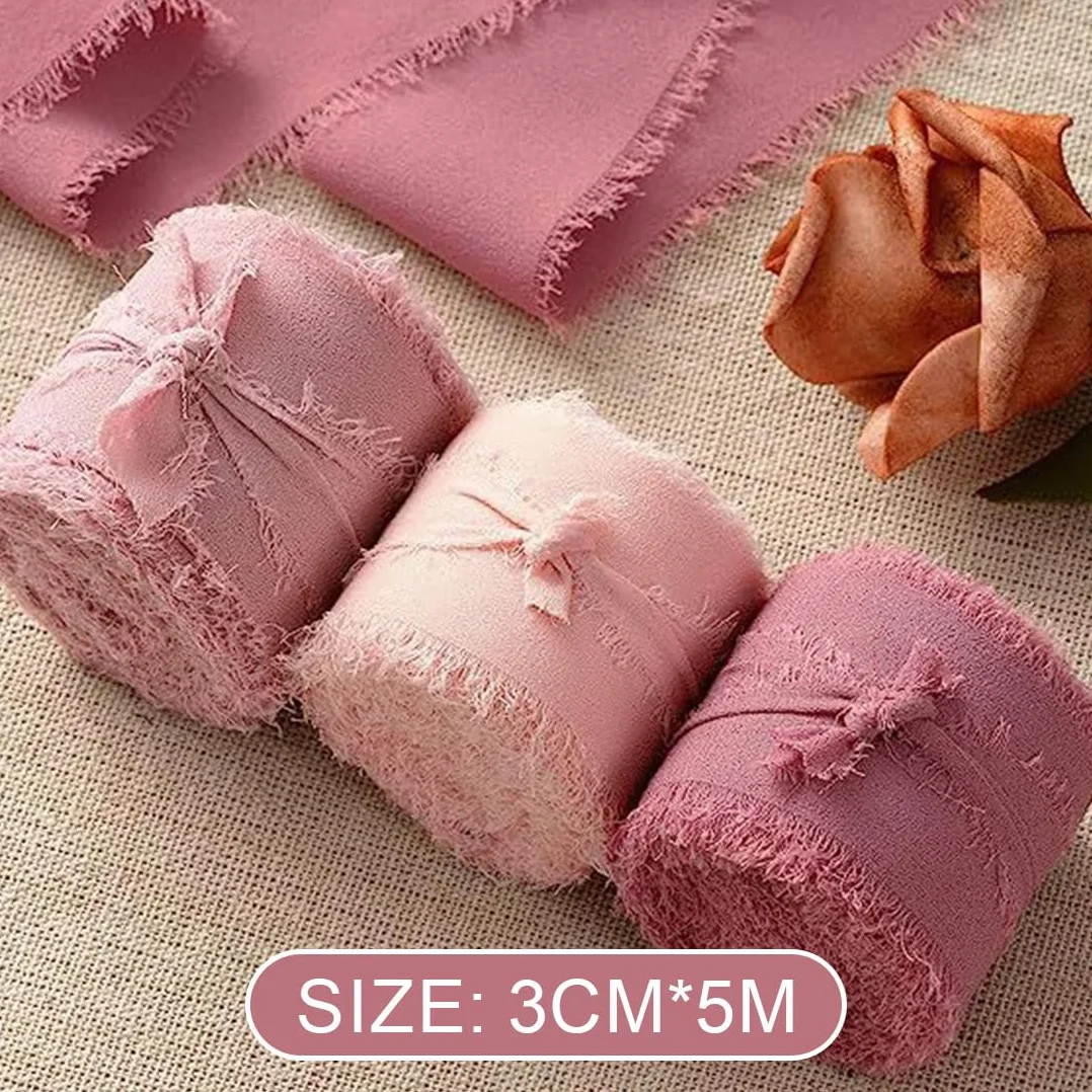 Nastro in Chiffon Serie Rosa Nastro con Fiocco Nastro in Tessuto per Matrimoni 15 m x 30 mm