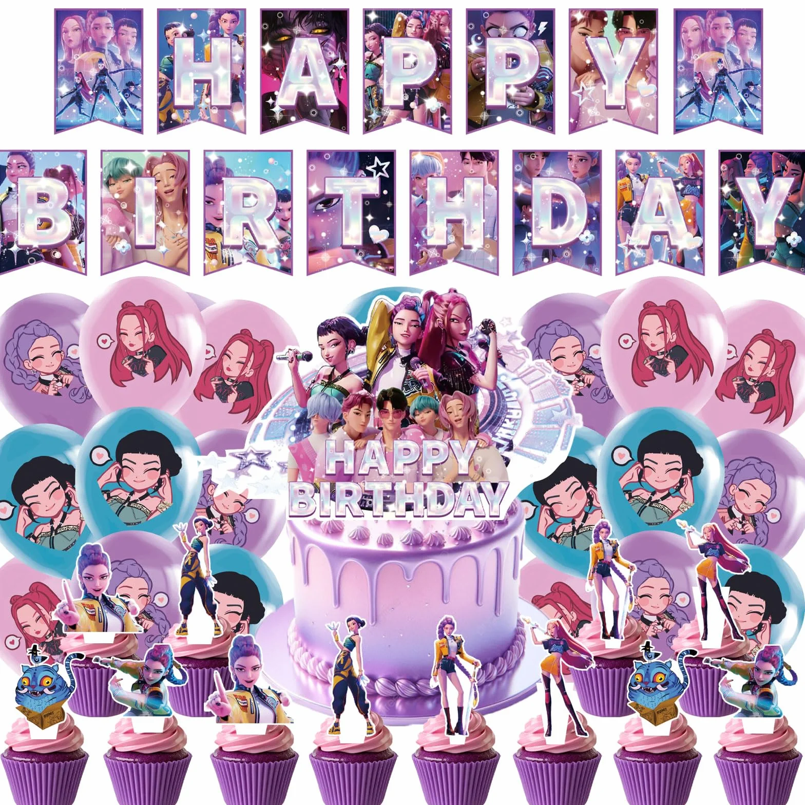 44 pcs Kp Dem Hunt Set Decorazioni Festa Compleanno con Striscione, Stecchino Torta, 24 Topper Cupcake