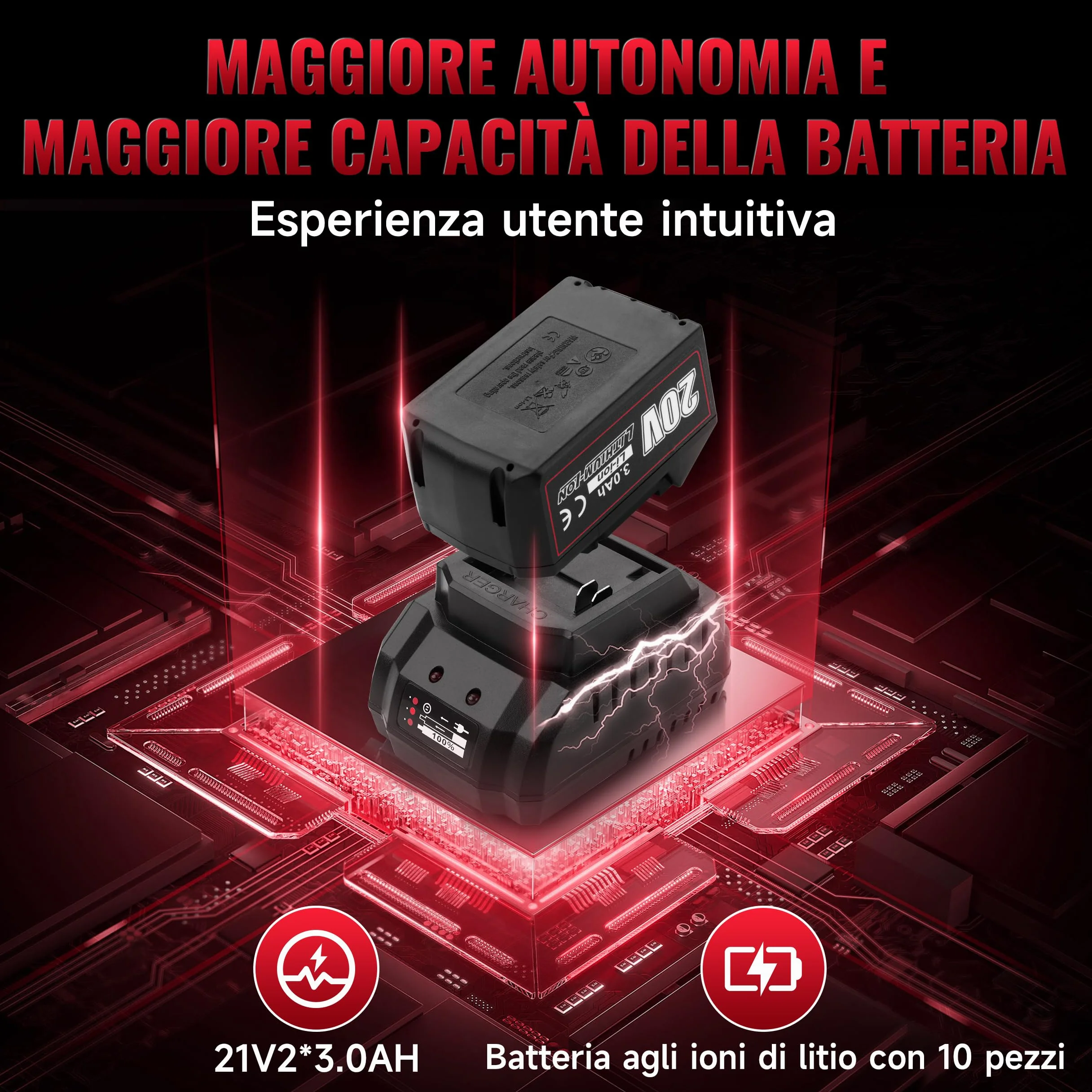 TEENO Chiave a percussione senza fili 320 Nm Bullonatrice a urto 3,0 Ah 25 accessori