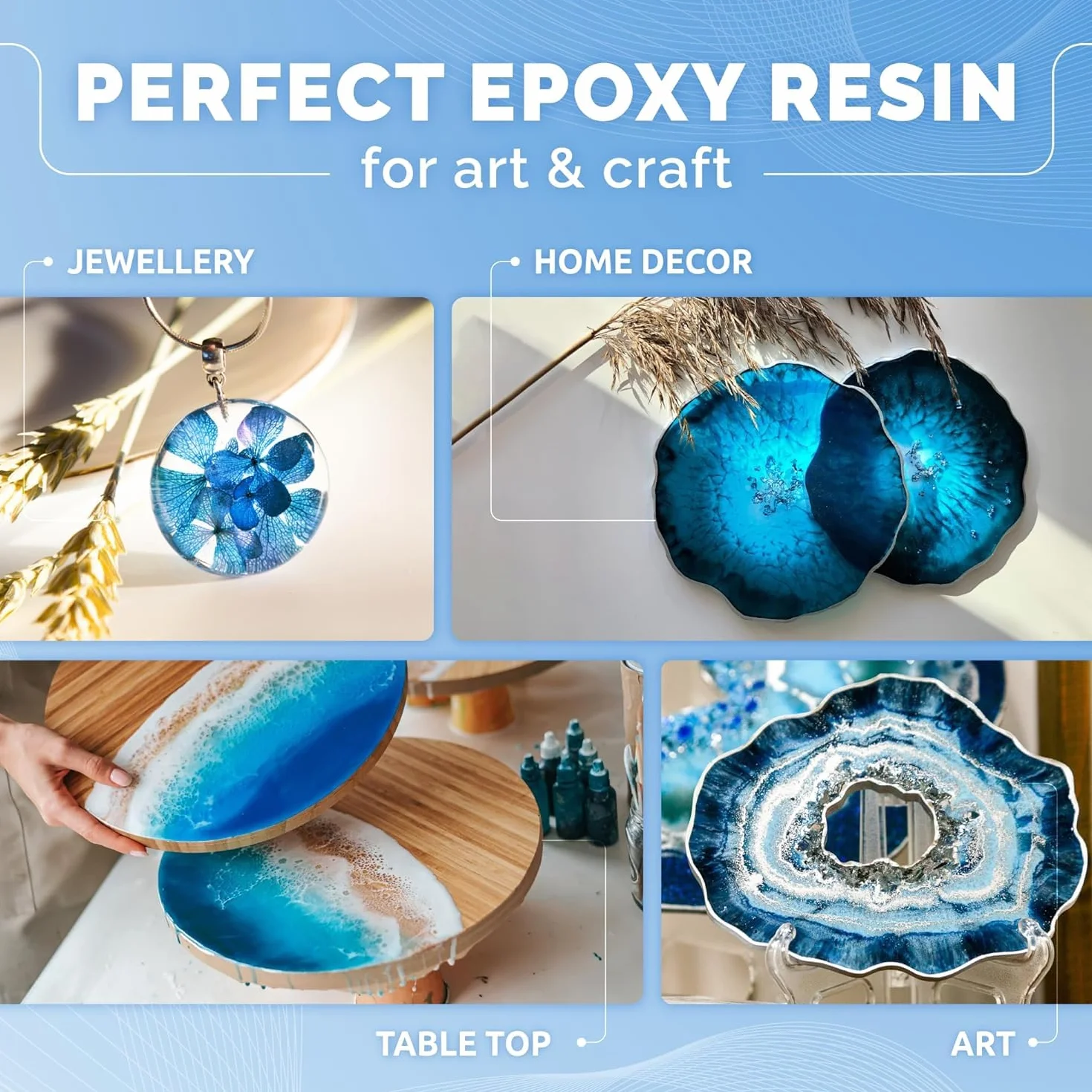 CRAFT RESIN 8L Resina Epossidica – Completo Resina Epossidica Trasparente per Gioielli, Sottobicchieri – Resina Bicomponente a Bassa Viscosità per Principianti e Professionisti