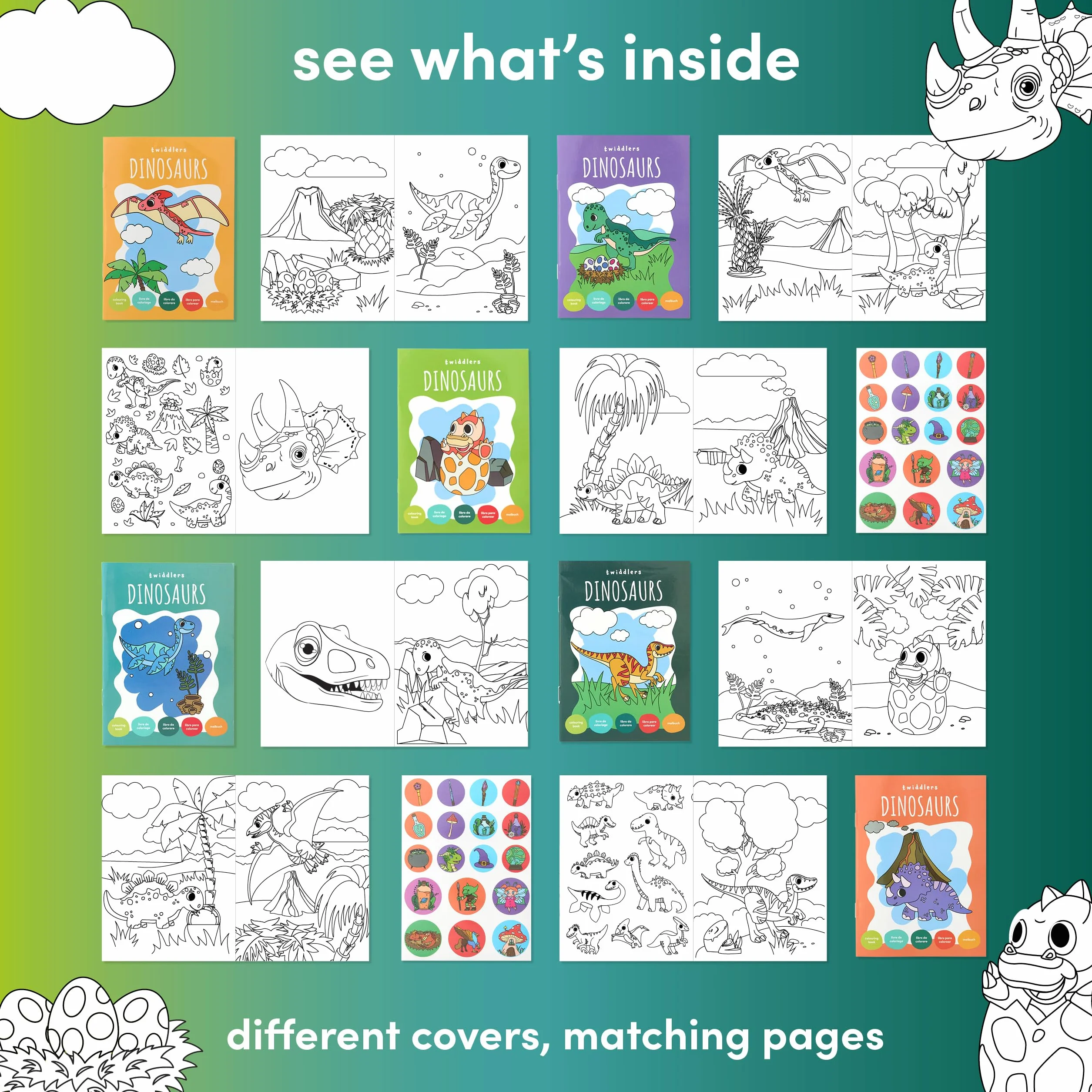 THE TWIDDLERS 36 Mini Libri da Colorare per Borse da Festa, con Adesivi - Tema Dinosauri, Mini Libri A6 per Bambini, Età 4-8 Anni, Piccoli Libri da Colorare Perfetti per Riempire le Borse da Festa