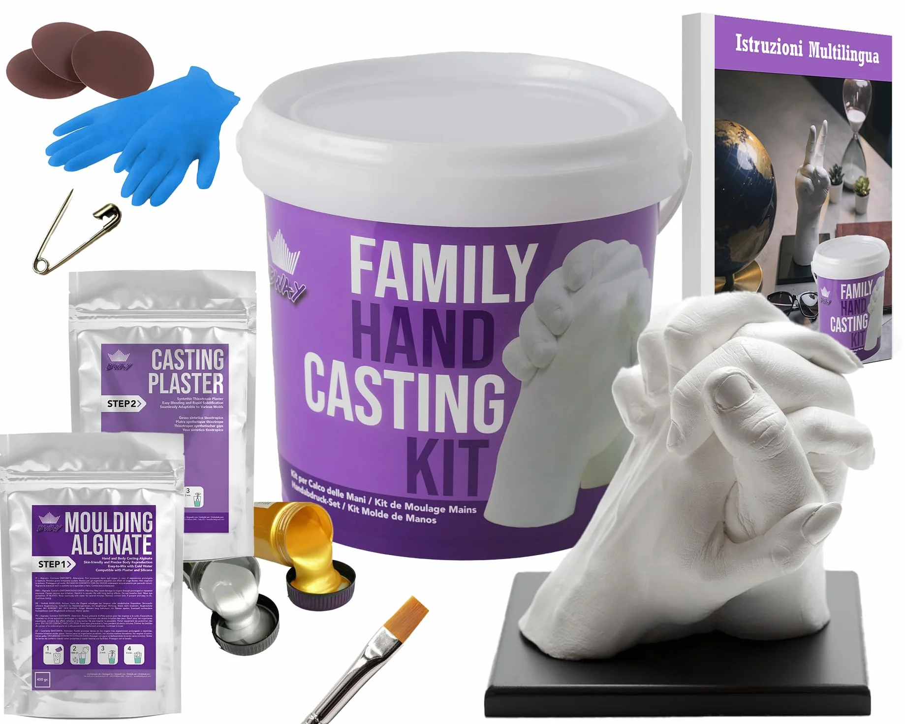 BWAY Calco Mani Coppia - Regali Natale Originali - Calco Mani con Gesso per Stampi e Alginato - Idee Regalo per Coppie, Fidanzati e Famiglie - Regalo per San Valentino e Anniversari