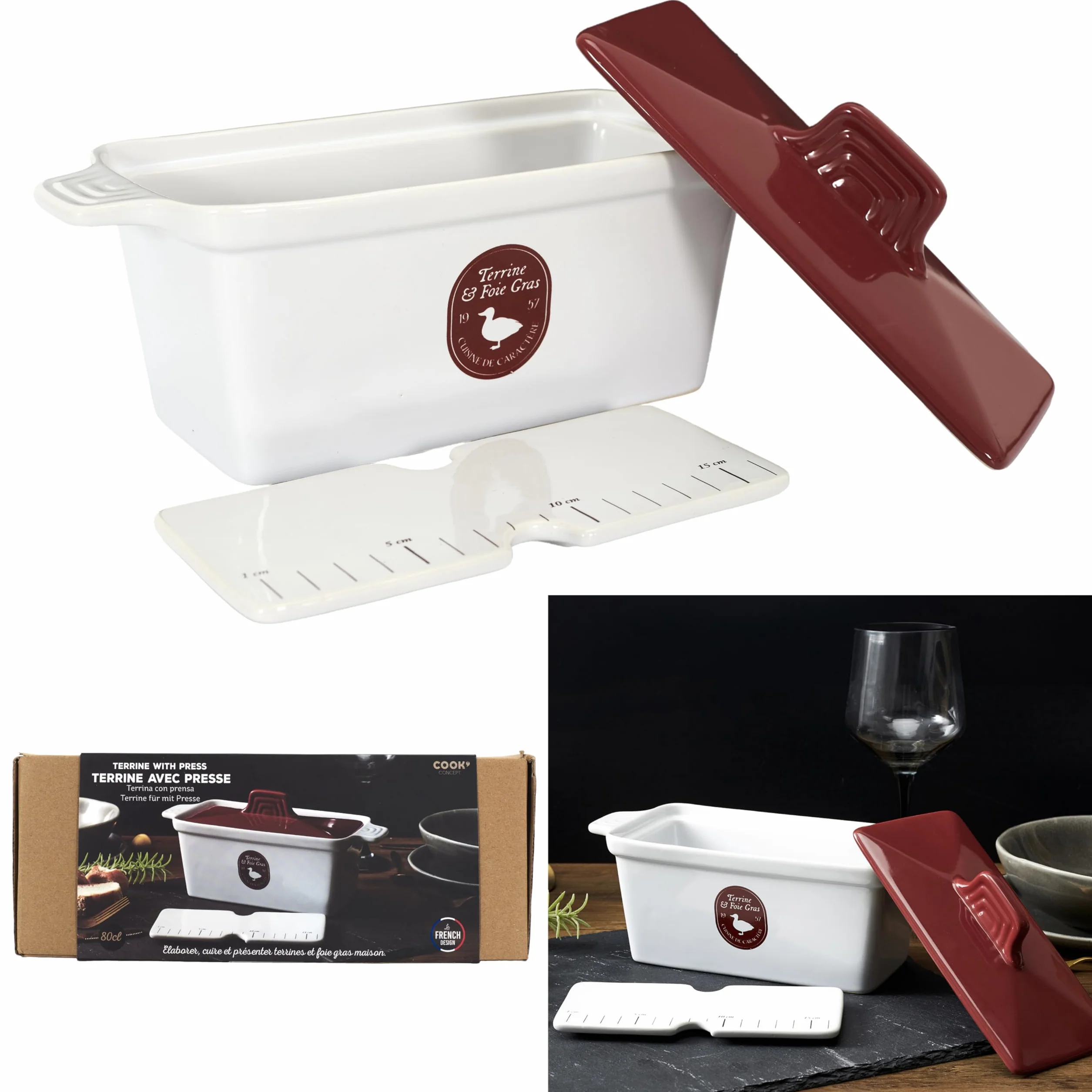Vaschetta per foie gras in ceramica con pressa 25,5 x 11 x 27 cm Colori assortiti