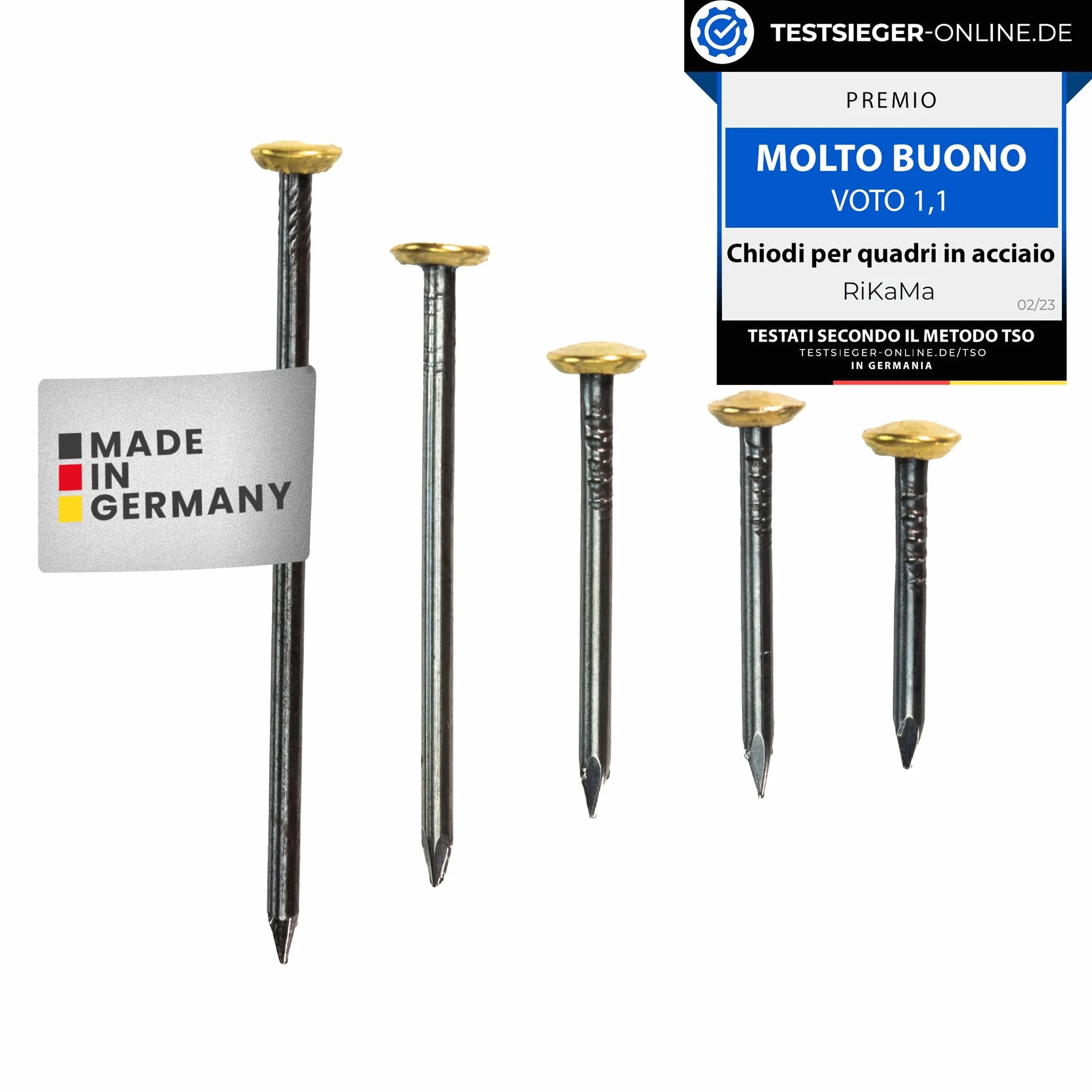 Rikama 50 chiodi per quadri, da 10 x 20, 25, 30, 40, 50 mm, chiodi in acciaio, ideali per appendere quadri, Made in Italy
