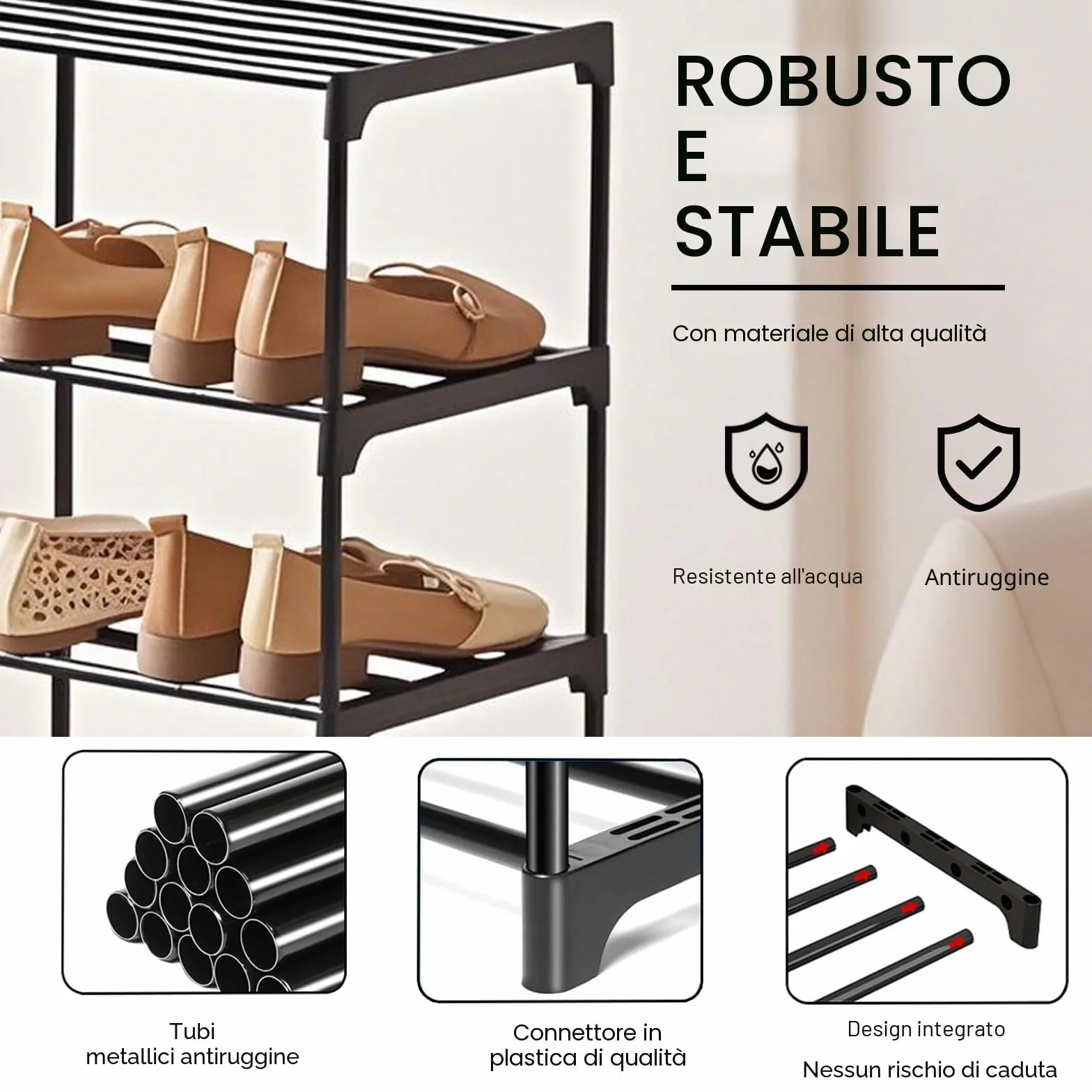 Scarpiera Organizer a 2 Strati, Capacità 6 Paia Di Scarpe, Design Antiruggine, Ldeale Per Dormitori, Case Di Noleggio e Balconi, Lmpilabile Scarpiera Risparmiare lo Spazio L60*P18*A28