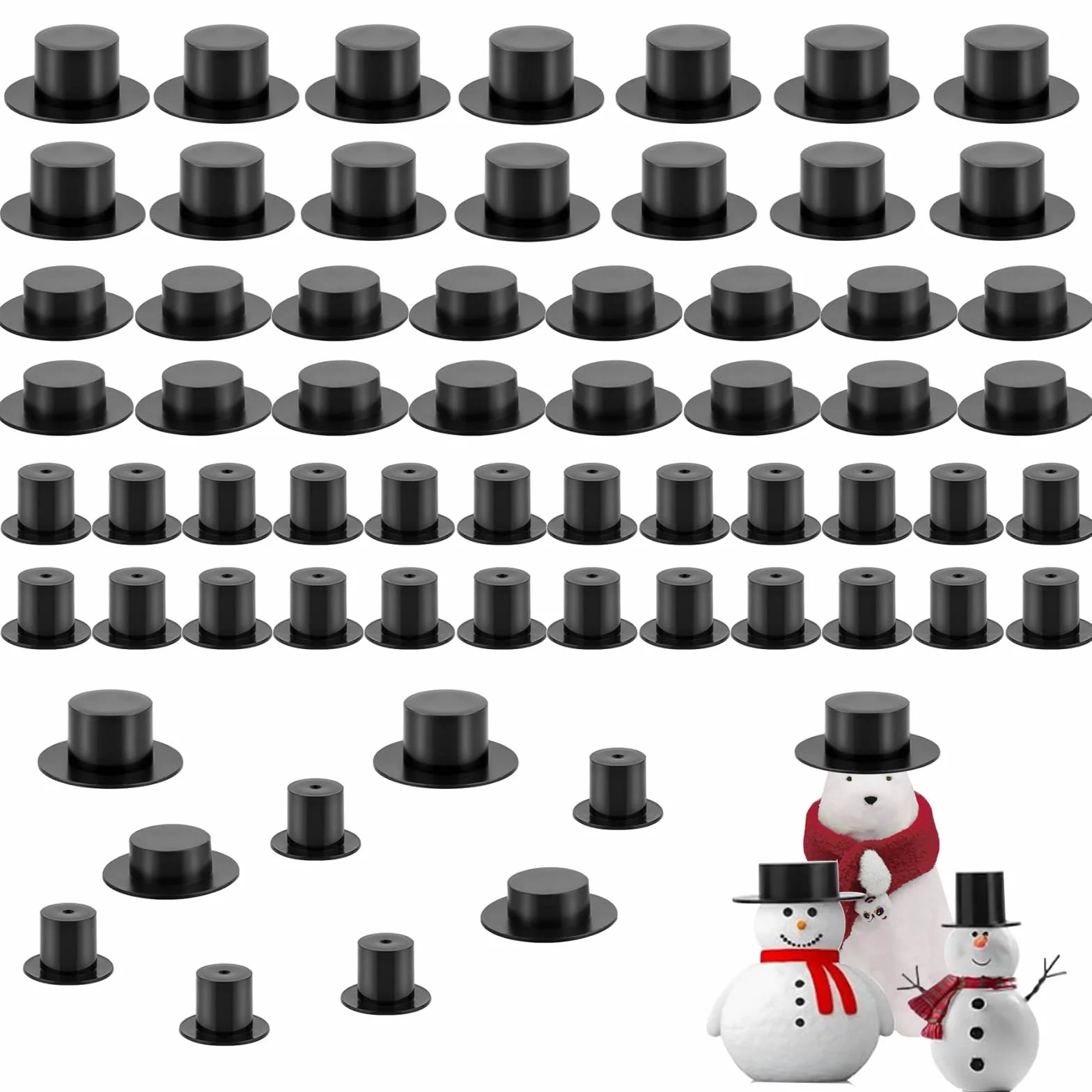 Nero Mini Cappelli 100 Pezzi Mini Cappelli a Cilindro Mini Cappellini Pupazzo di Neve in Miniatura Mini Cappelli a Cilindro Neri Mini Cappellini Pupazzo di Neve per Bricolage, 3 Dimensioni