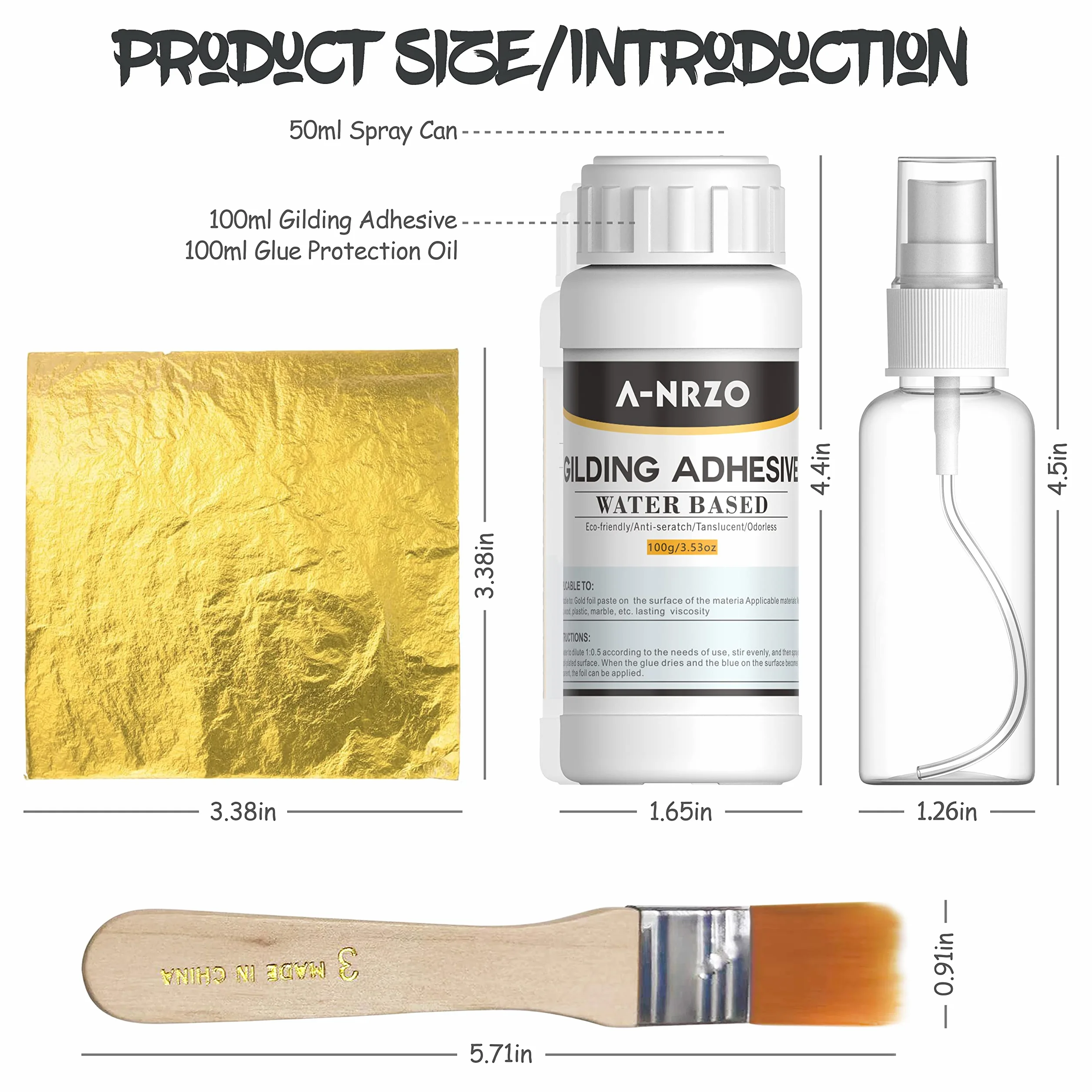 Set di adesivi per doratura a foglia d'oro,100 ml Adesivo a Base d'Acqua e Vernice Protettiva100ml, Fogli di Foglia d'oro, 100 Pezzi, per rtigianato, pittura e Arte