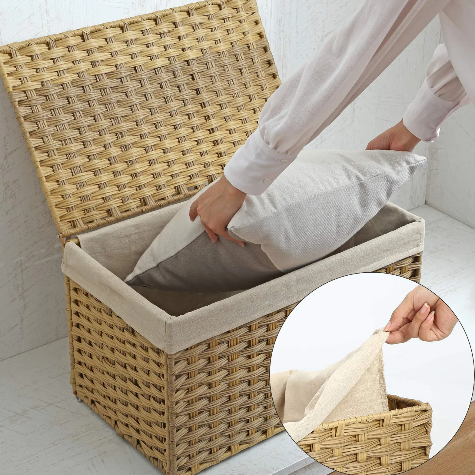 SONGMICS Cestino Portaoggetti, Cesta Portabiancheria da 65 L con Coperchio, Pieghevole, Sacco in Tessuto Rimovibile con Manici, Soggiorno Camera da letto Lavanderia, Giallo Ocra RST56NL