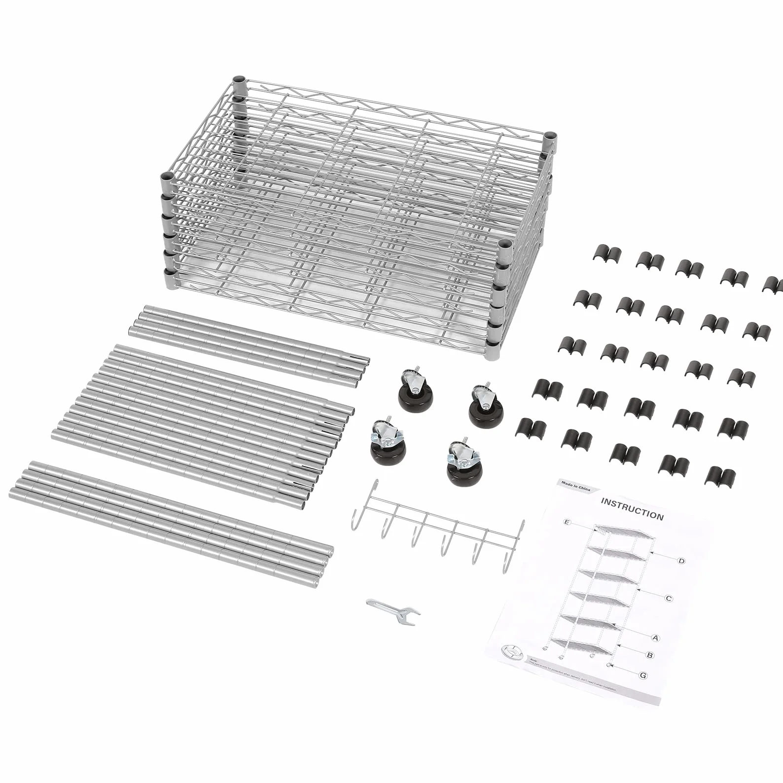 Himimi Scaffale in Filo Metallico a 6 Livelli con Ruote, Regolabile in Altezza, Scaffale in Piedi Resistente con Gancio per Bagno Cucina Garage Camera da Letto Argento