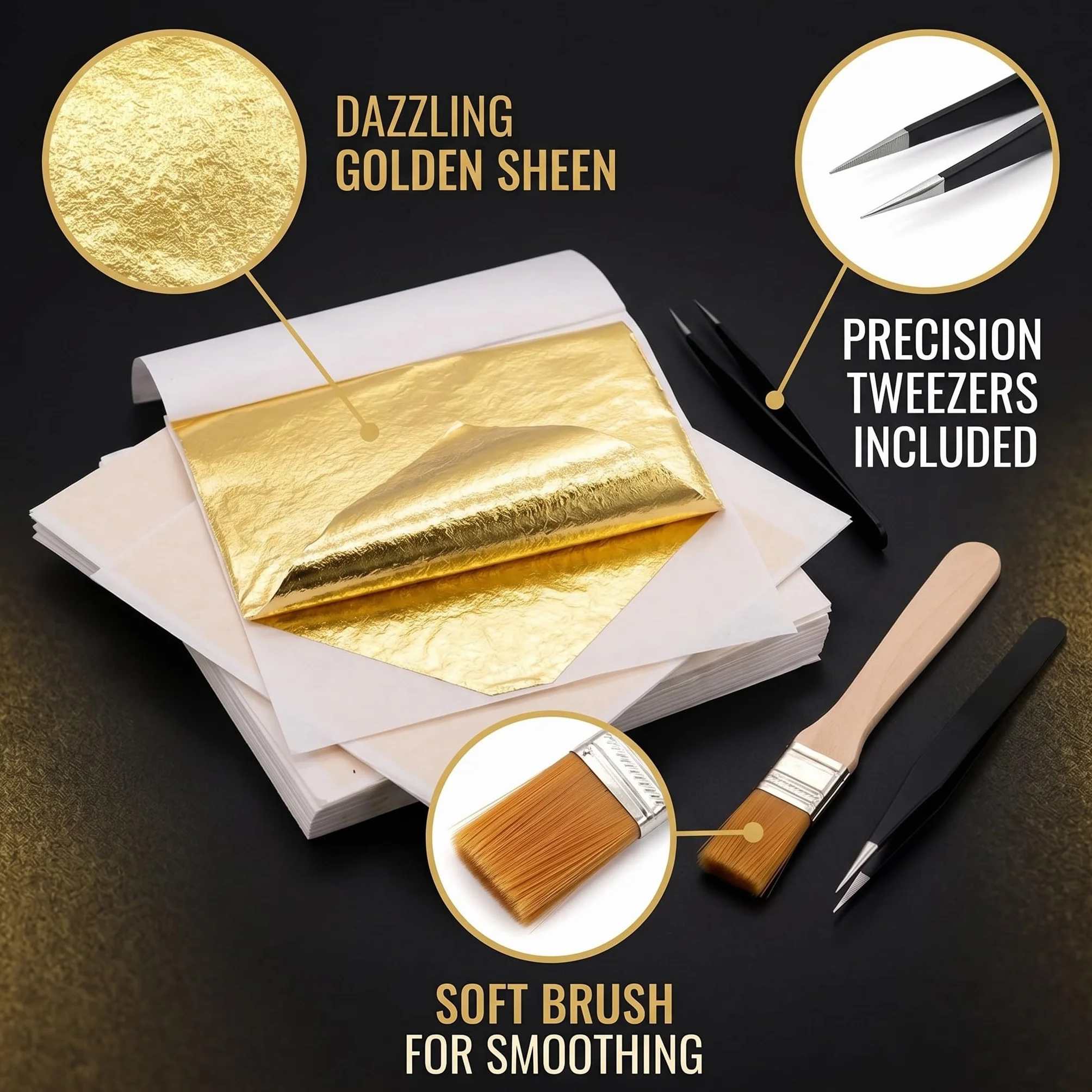 150 Fogli Foglia Oro Commestibile 8X8.5Cm, Carta Lamina Per Decorazione Torte/Artigianato/Pittura, Incl. Pinzette + Pennello, Oro Imitazione 24 Carati