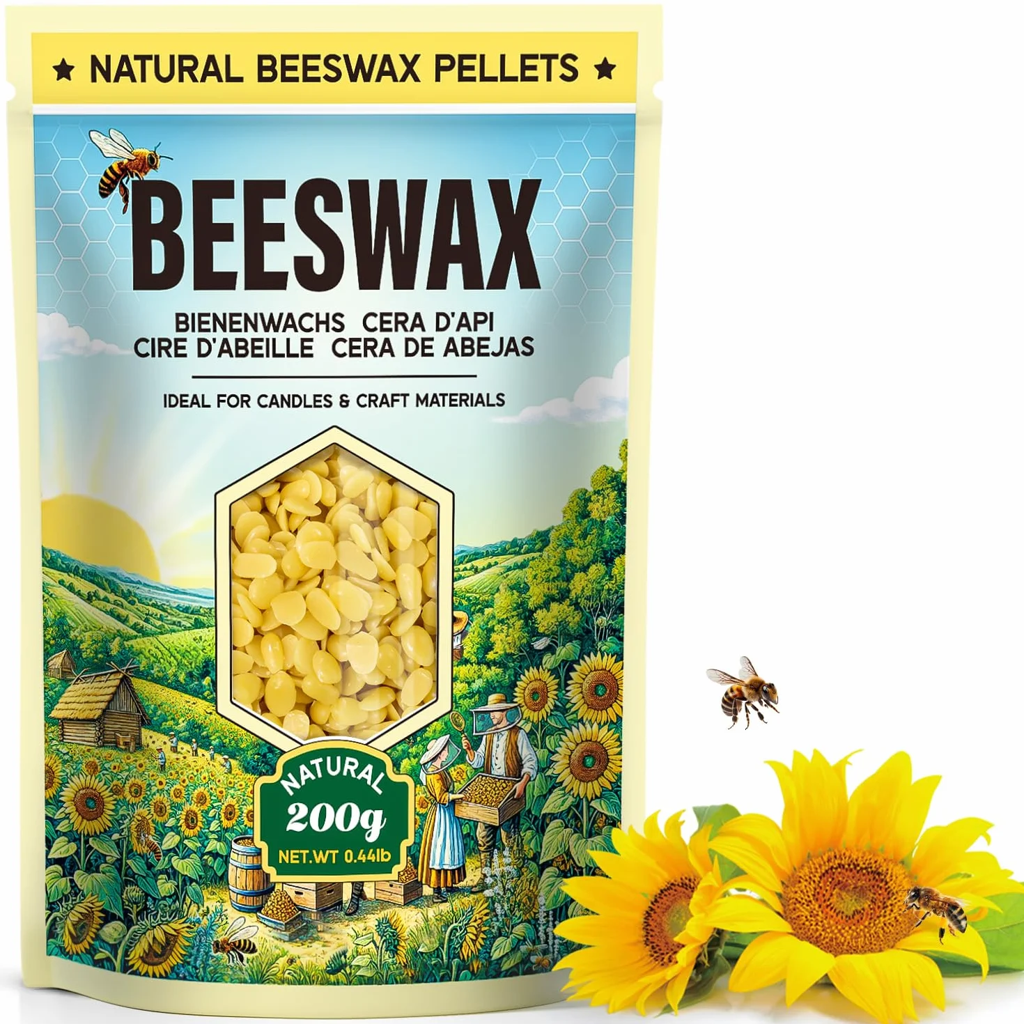 Cera d'api gialla 200G/908G/2.2KG/4.5KG/9KG - Pastiglie di cera d'api naturale per candele cera d'api e progetti fai-da-te. Perfetta per creare candele artigianali.