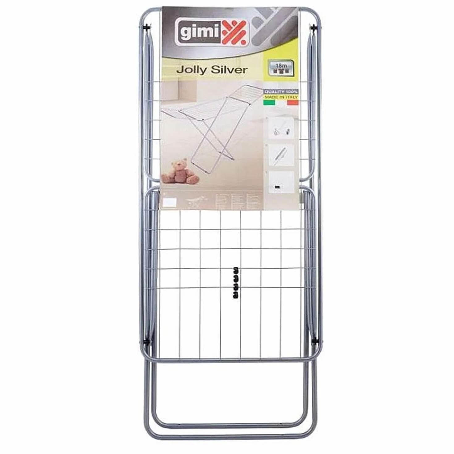 GIMI 84500 JOLLY - Stendibiancheria da pavimento in acciaio, Colori Assortiti, stenditura 18 mt, Dimensioni aperto (LxPxH) 180x55x107 cm