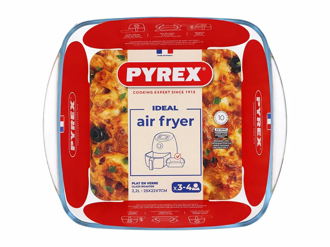 Pyrex Plat Air Fryer Carré Verre Borosilicate 25 x 22 cm