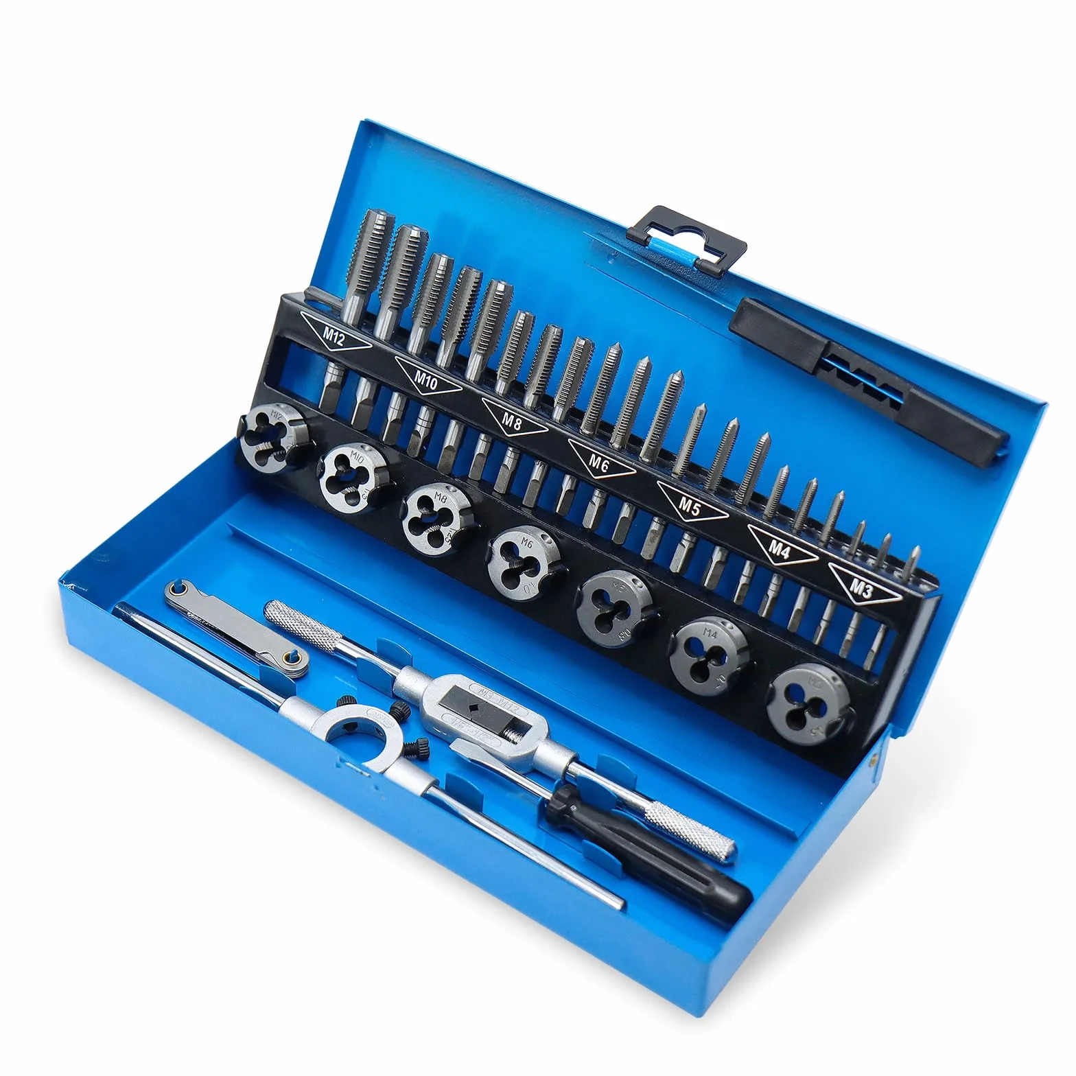 CCLIFE 32 Pezzi Set Maschi e Filiera M3-M12, per maschiature fai da te, tagli, filettature, sagomature, lavorazioni manuali per il fai da te in casa, garage e officina