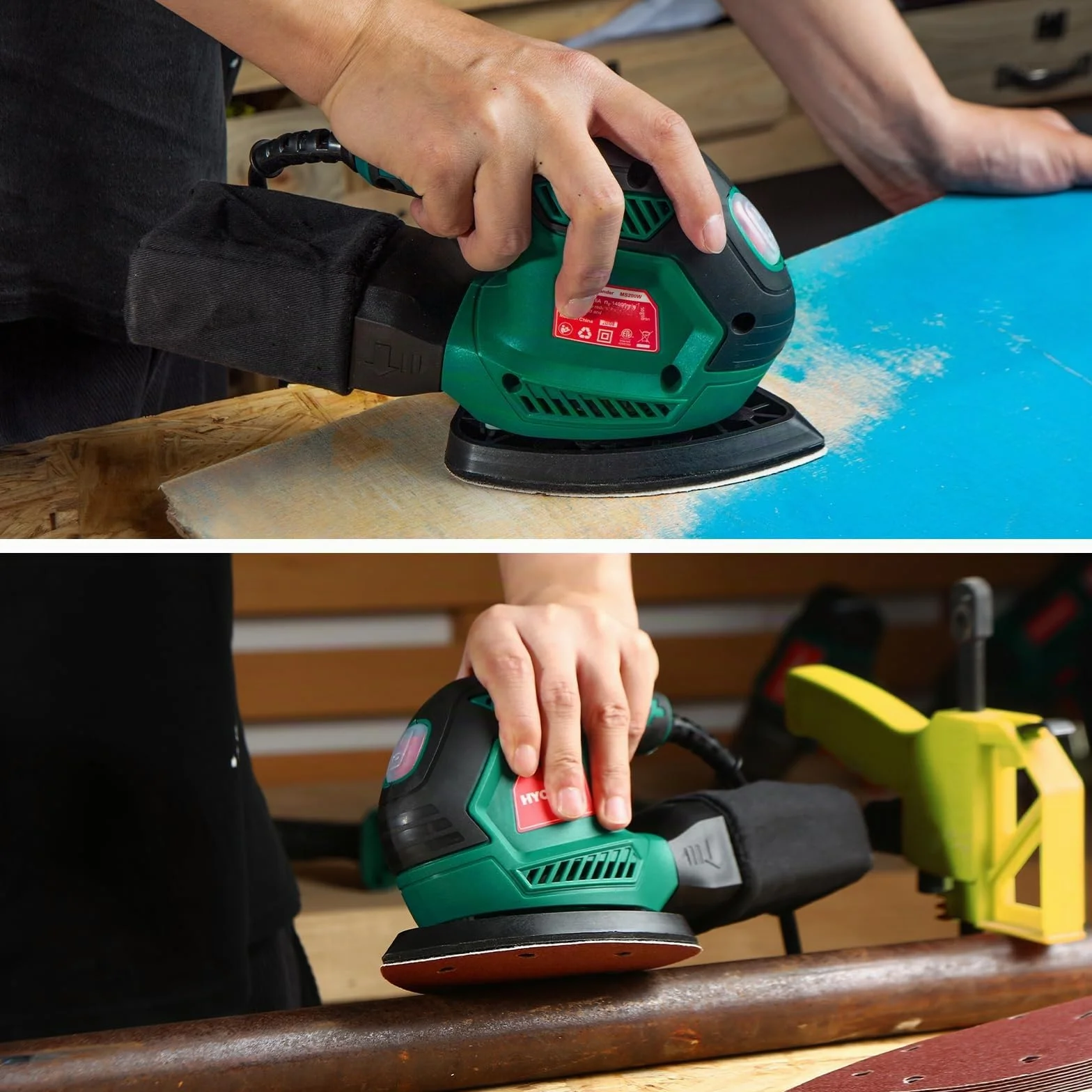 HYCHIKA Levigatrice Mouse 200W 14000RPM con Raccolta Polvere 12 Carte Abrasive per Legno Metallo