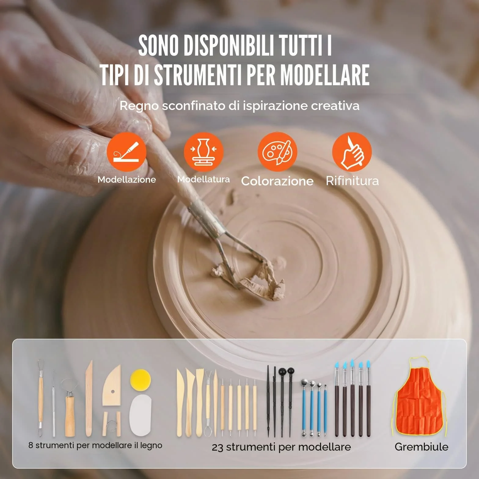 VEVOR Tornio per Ceramica Argilla con Pedale 450 W Diametro 28 cm Velocità 60-300 giri/min, Macchina Ruota di Ceramica Fai-da-te Hobbista Controllo con Schermo LCD 450W Livello di Rumore entro 60 dB