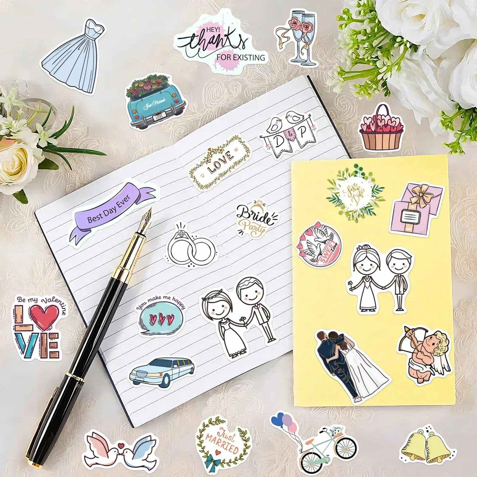 Vintage Wedding Stickers 50pcs Guestbook Album Matrimonio Adesivi