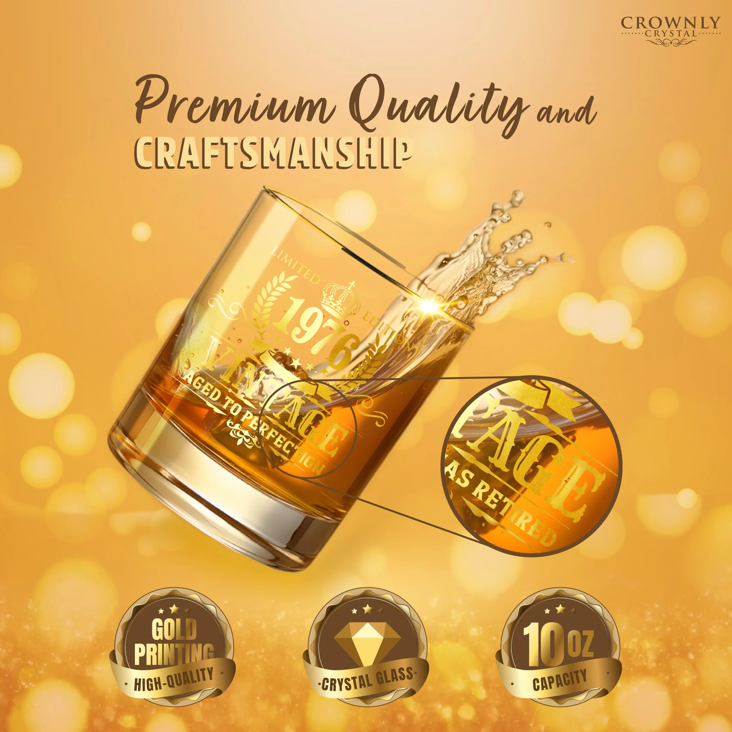 CROWNLY CRYSTAL Bicchiere Whisky 50 Anni Regalo Uomo Compleanno Calice Vintage Degustazione Rum Amaro