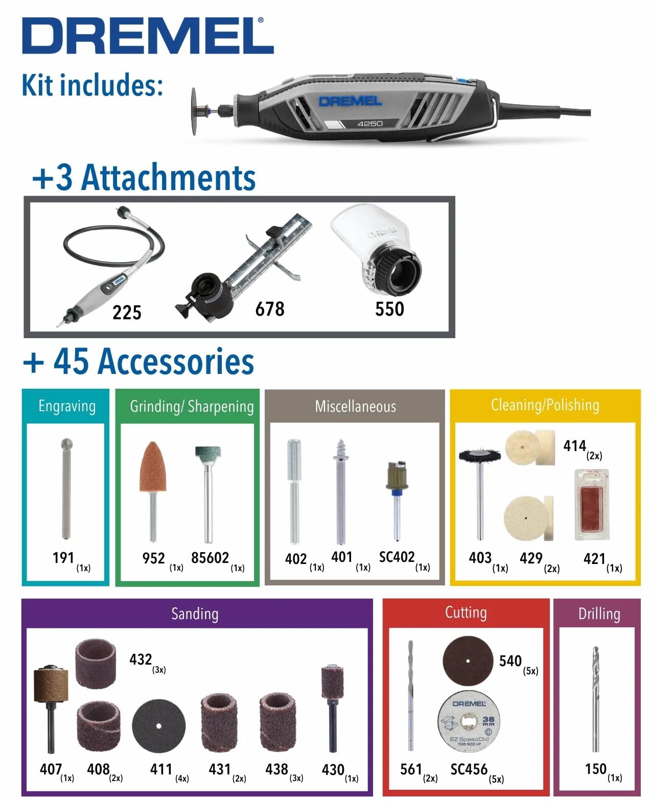 Dremel 4250 Utensile Rotante 175 W Kit Multiuso 45 Accessori Velocità Variabile 5000-35000 RPM