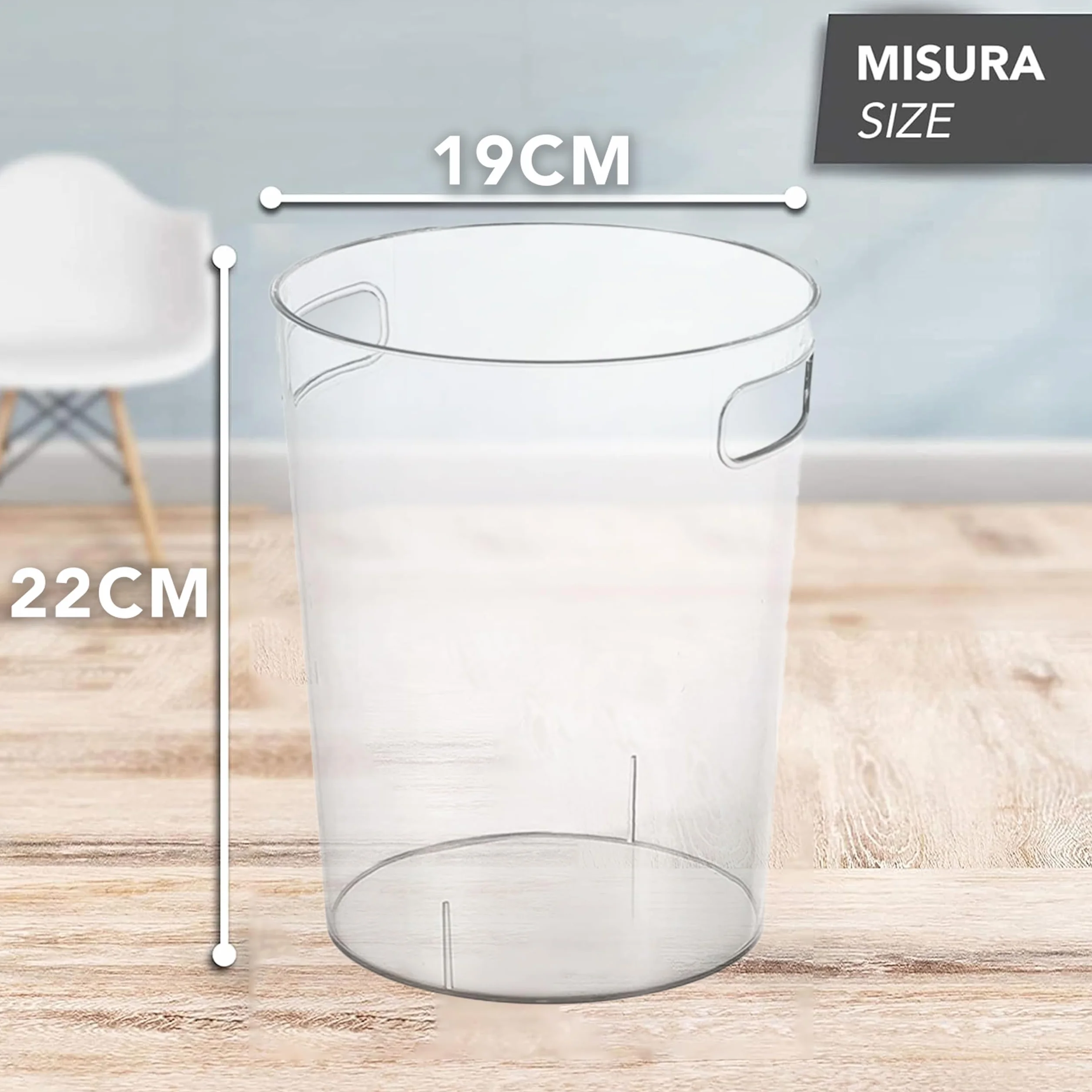 IPEA Cestino per la Carta in Plastica Trasparente - 22 X 19 cm - Design Minimal ed Elegante - Cestino Getta Carta Riciclaggio per Ufficio, Casa, Camera - Cesto Spazzatura per Scrivania, Tavolo