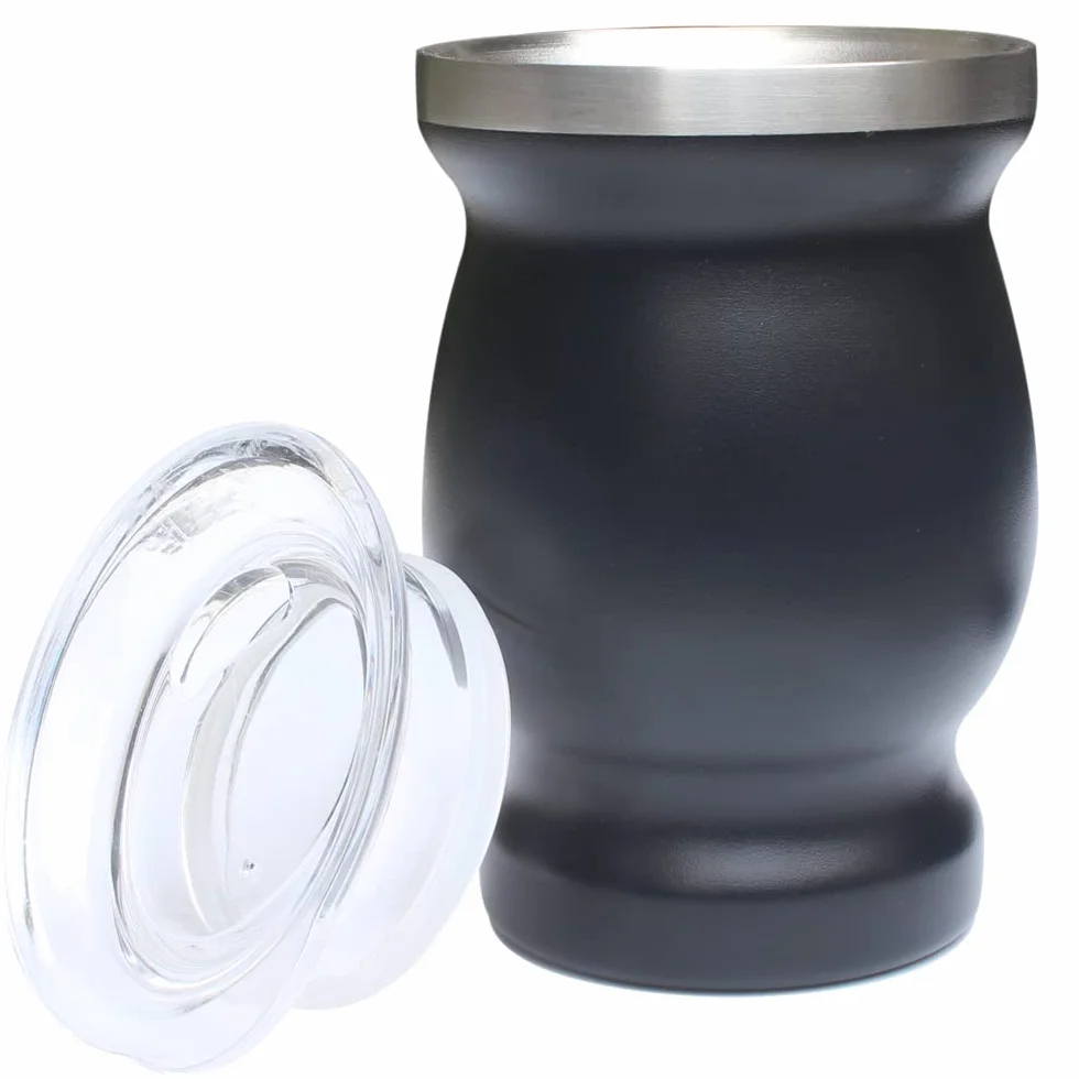 Beruth Zucca Bombilla Yerba Mate Set Tazza Acciaio Inossidabile 8 once Doppia Parete Nera