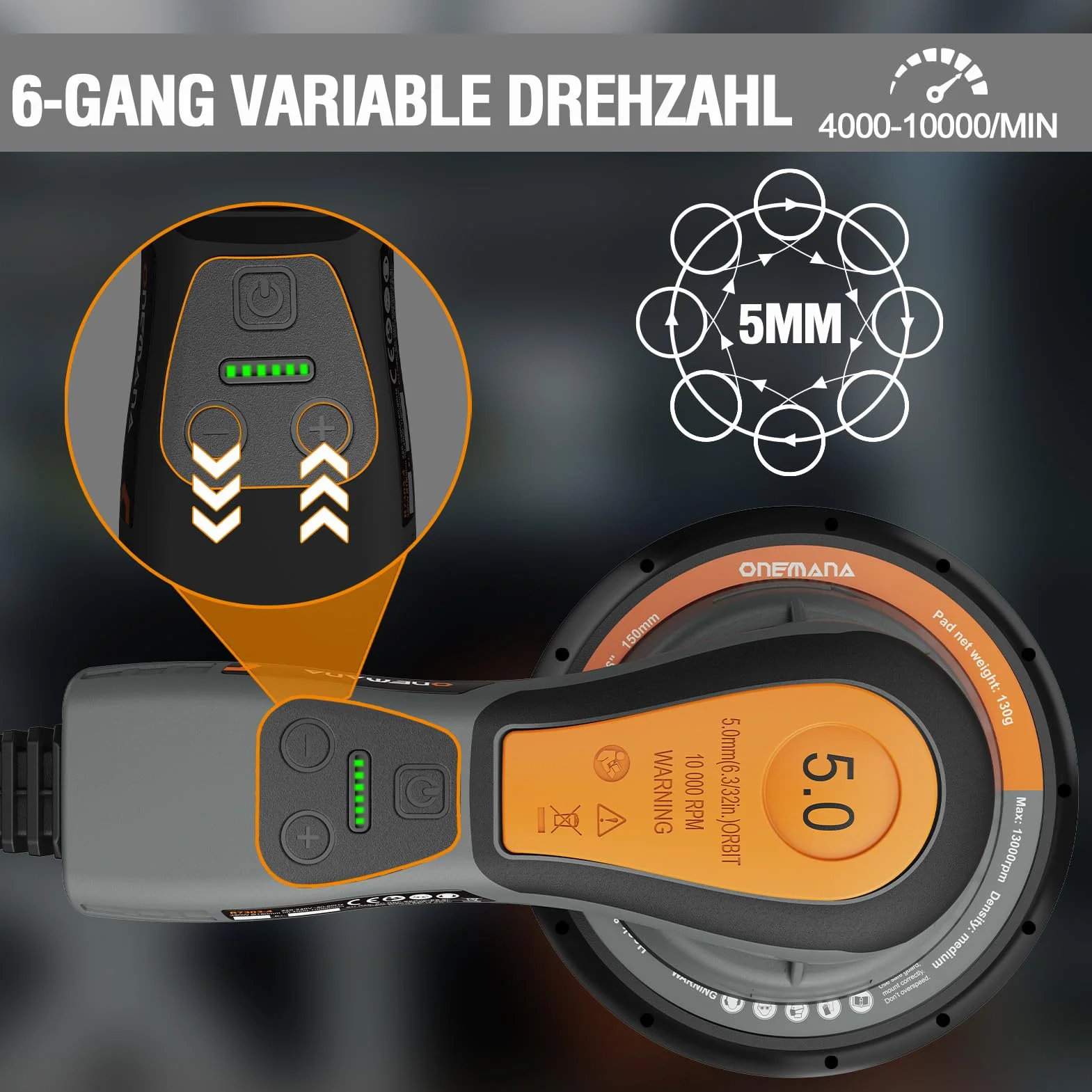 Levigatrice Rotorbitale 150 mm Brushless 350 W 6 Regimi 4000-10000 RPM Aspirazione Polvere