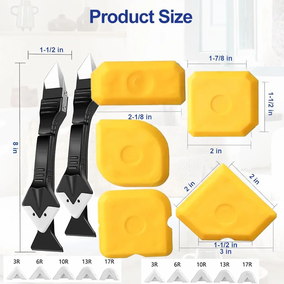 Set di utensili per la rimozione del silicone, 15 pezzi, con pastiglie in silicone intercambiabili, ugelli di tenuta per cucina, bagno, pavimento, lavandino, finestre