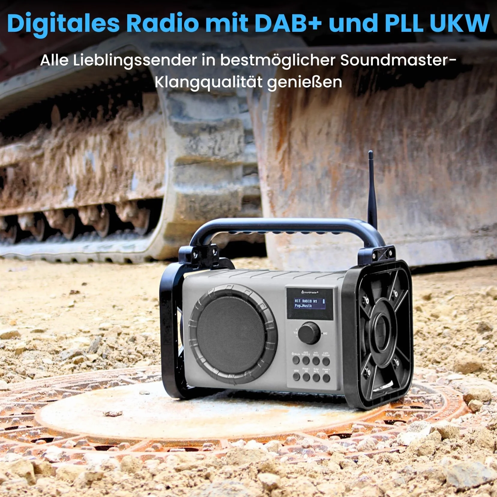 Soundmaster Radio DAB80SW da cantiere con DAB+ FM Bluetooth e batteria agli ioni di litio IP44, resistente alla polvere e agli spruzzi d'acqua, Nero