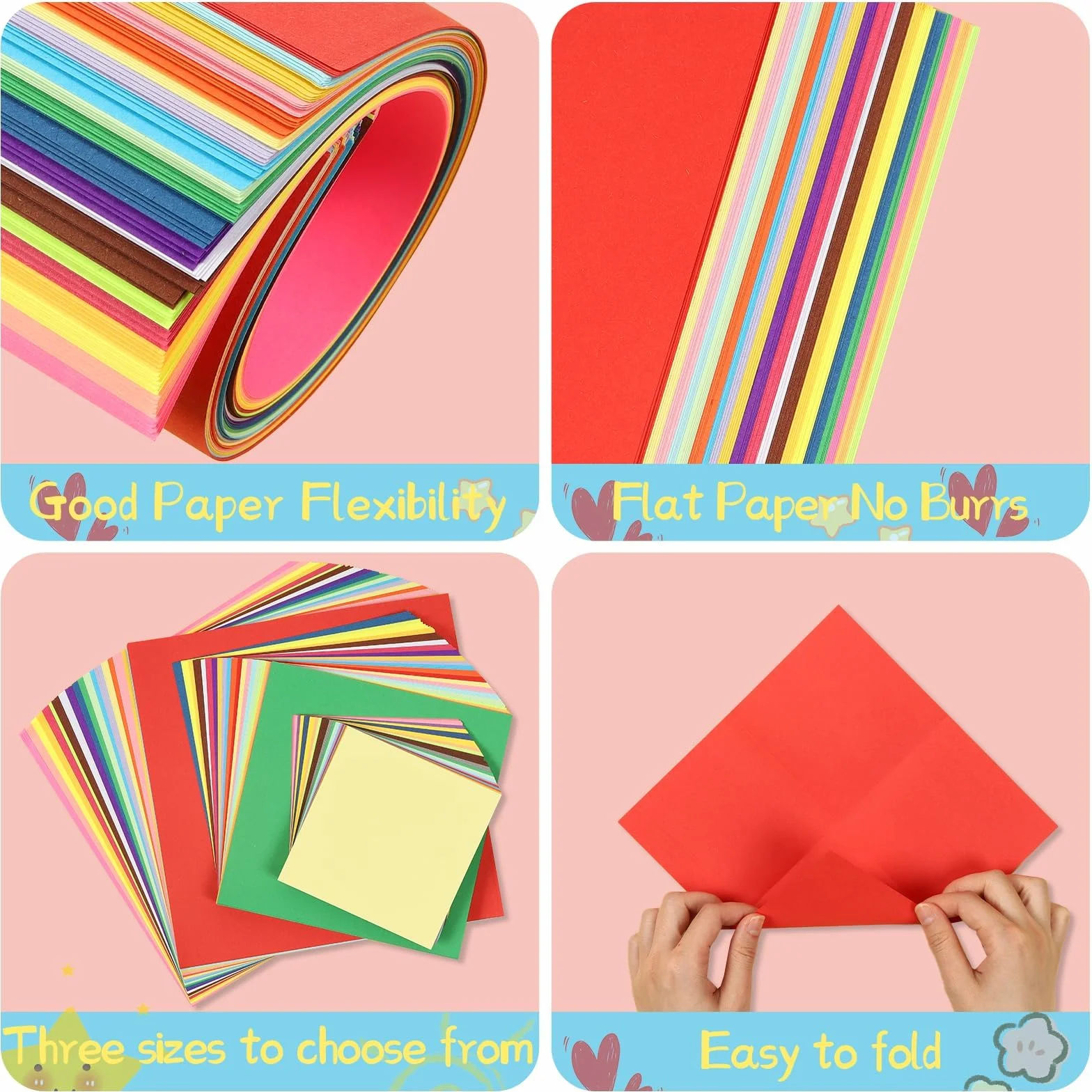 Gucass 300 Fogli di Carta per Origami, 20x20, 15x15 e 10x10 cm, Quadrati per Bambini e Adulti, 20 Colori Double Face, 70 g/m², Progetti Fai Da Te, Scuola, Artigianato