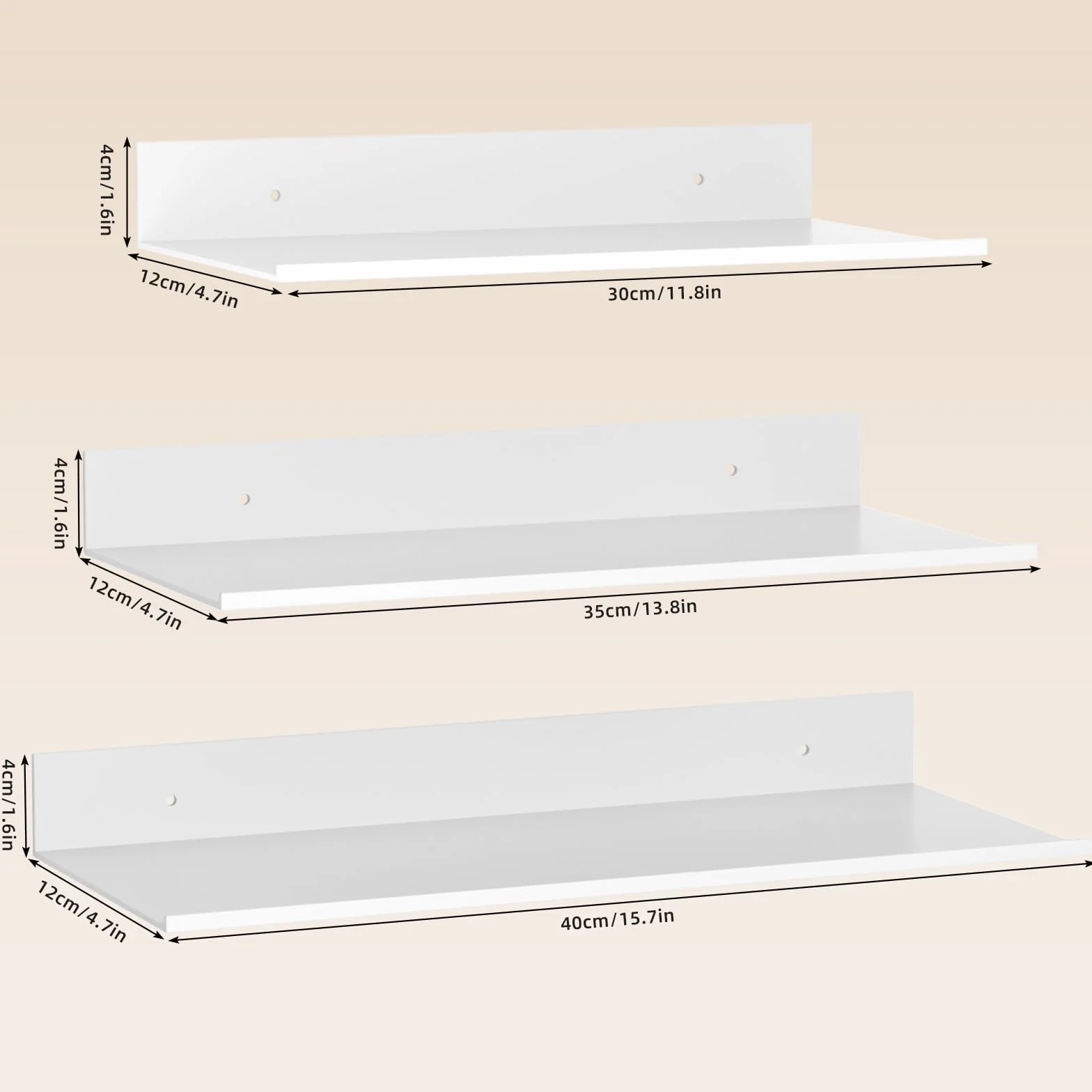 Wisfame Mensole da Muro Design Bianco, Moderne Mensola Decorative per Espositori Set di 3, Metallo Scaffale da Parete per Soggiorno, Camera da Letto, Cucina, Studio, Mensola Bagno Senza Foratura