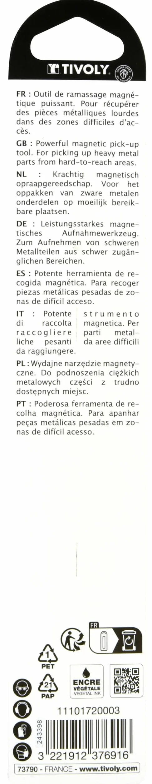 TIVOLY - Asta magnetica telescopico L78 cm - Strumento di raccolta delle parti metalliche pesanti in accesso difficile - Magnete potente - Impugnatura ergonomica - Peso massimo supportato 2 kg