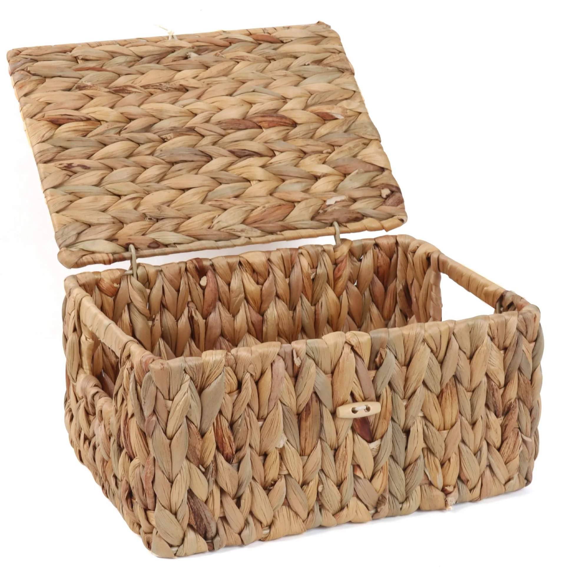 FEILANDUO - Cestini da scaffale in vimini con coperchio, cestini portaoggetti in alghe di mare, cestini portaoggetti rettangolari per casa e desktop (naturale, piccolo)