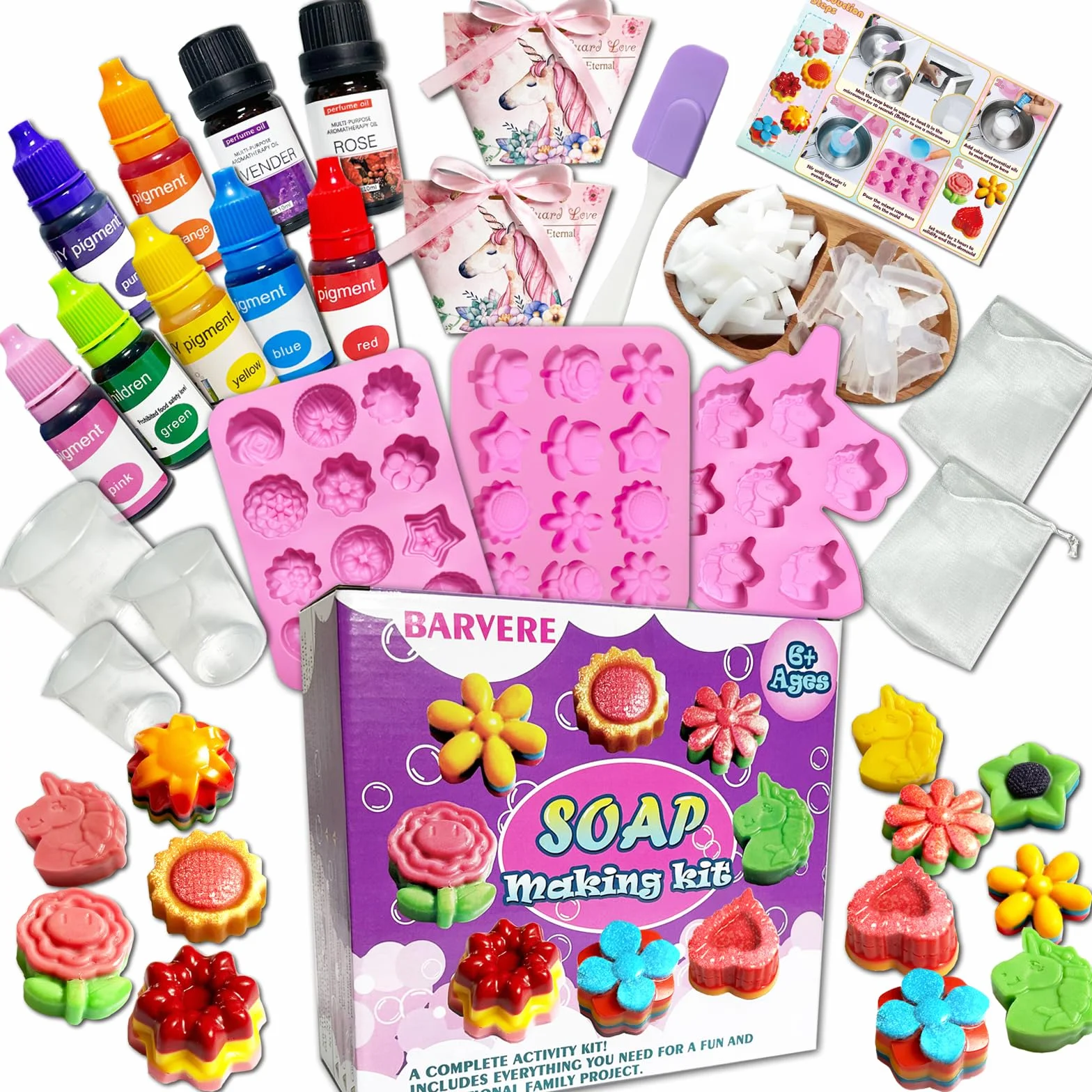 Kit Sapone Fai Da Te, 500g Sapone, 19 Forme, 7 Pigmenti, 2 Oli Essenziali, 2 Sacchetti e Strumenti Fai Da Te, Set per Compleanno, Regalo di Natale