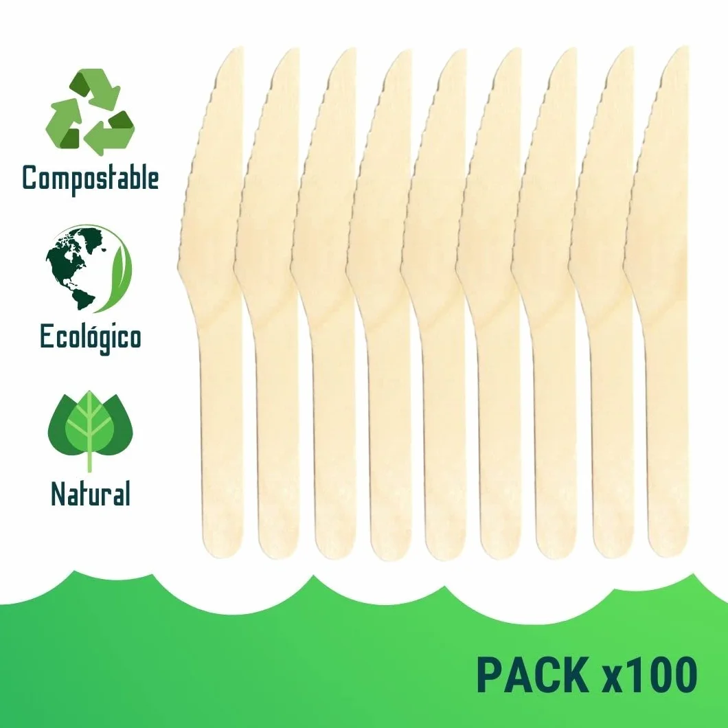 Matsa Set 100 sztuk noży jednorazowych drewnianych naturalnych 16,5 cm biodegradowalne