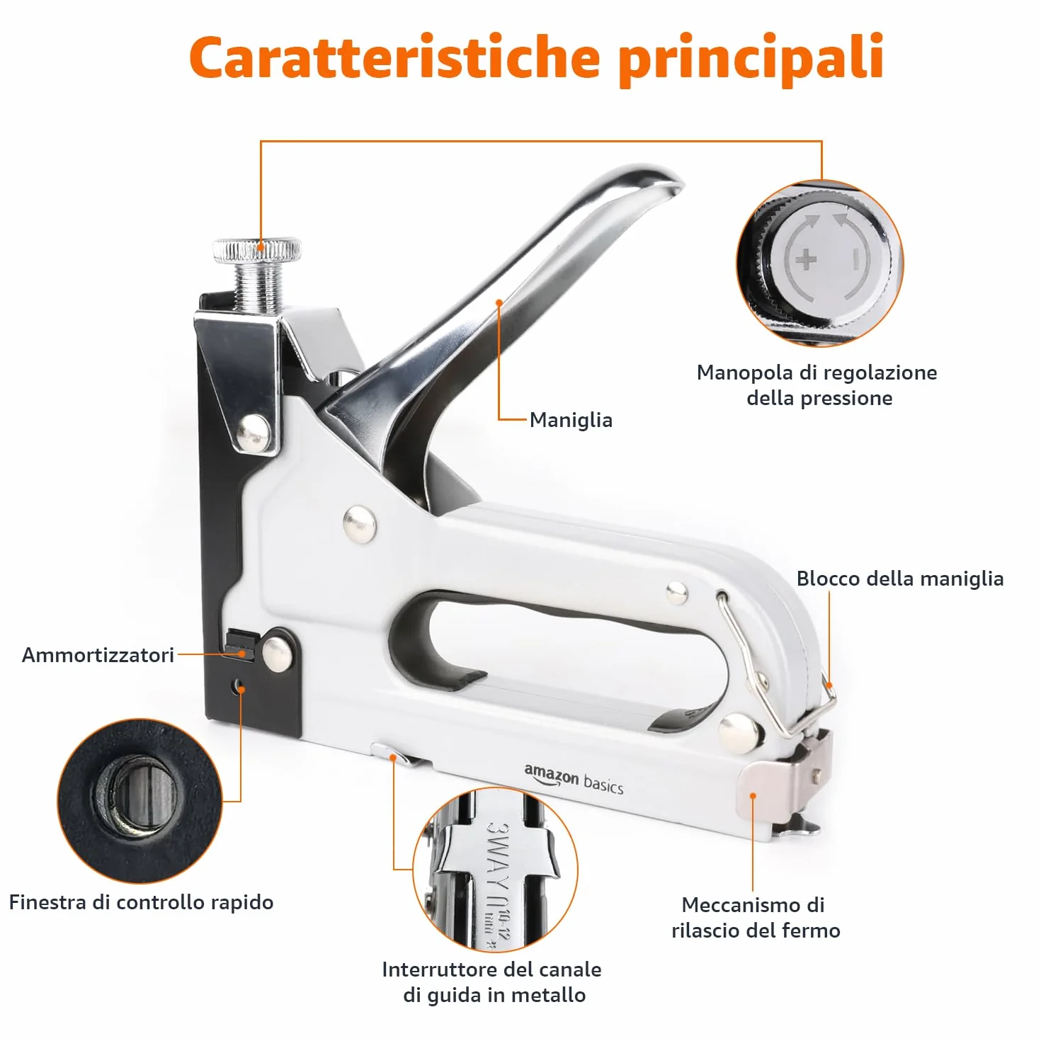 Amazon Basics Graffettatrice robusta, sparapunti 3 in 1 con 600 graffette, per tappezzeria, riparazioni domestiche, falegnameria, decorazioni e mobili, Grigia