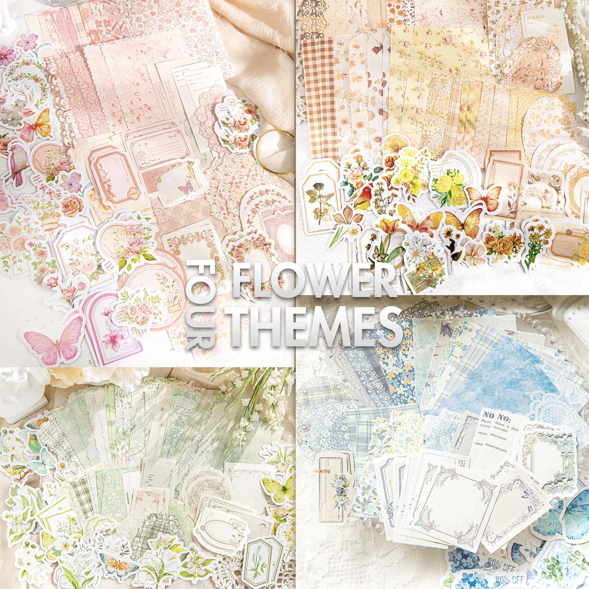 Kit Scrapbooking Vintage 400 Pezzi – Carta Scrapbooking e Adesivi Floreali per Album, Diario, Bullet Journal e Collage – Scrapbooking Accessori con Stickers Aesthetic, Fai da Te e Artigianato Creativo
