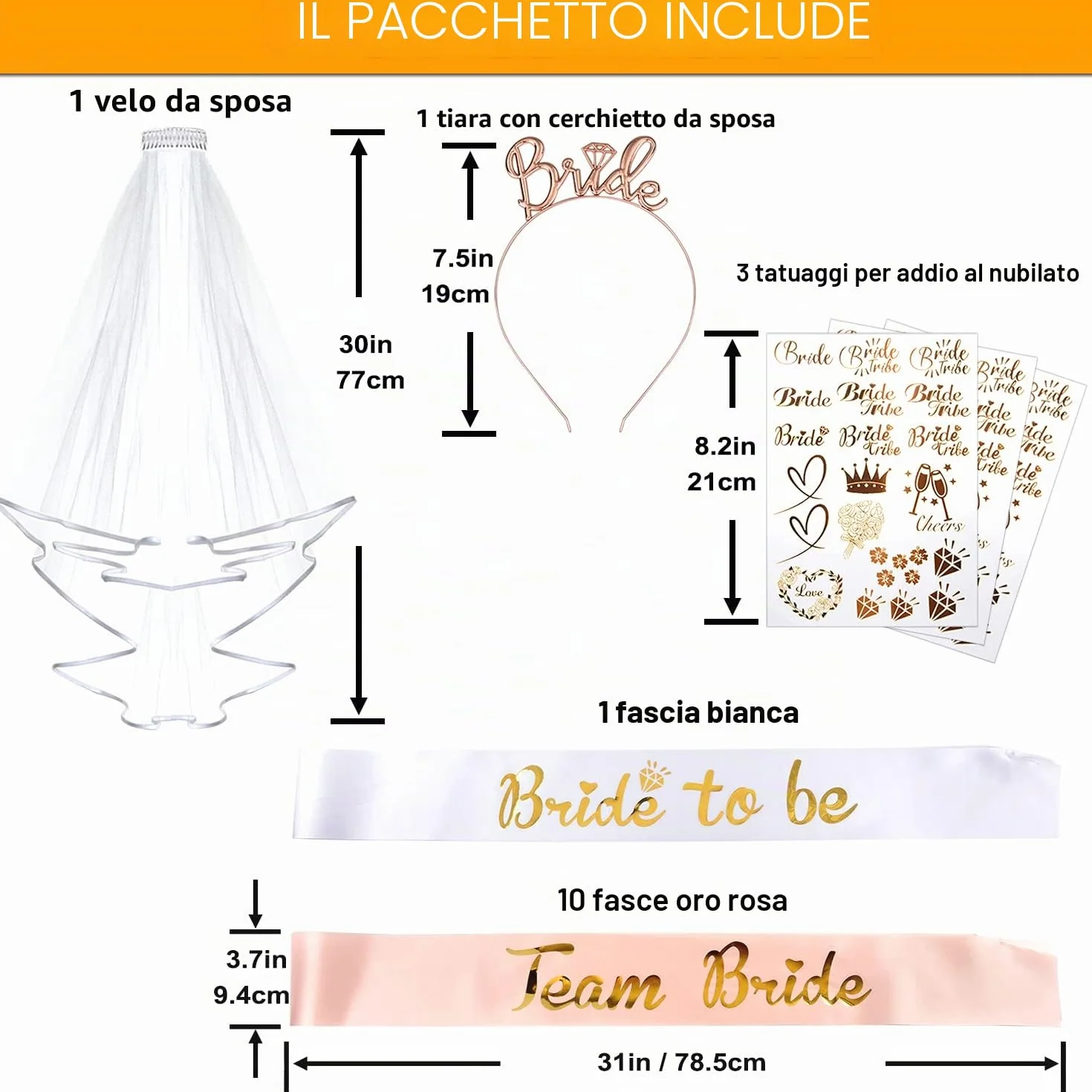 16 Pezzi Gadget Addio al Nubilato Sposa e Amiche, Velo Sposa Addio al Nubilato Gadget, Team Bride, Bride to be Addio al Nubilato, Fasce Addio al Nubilato