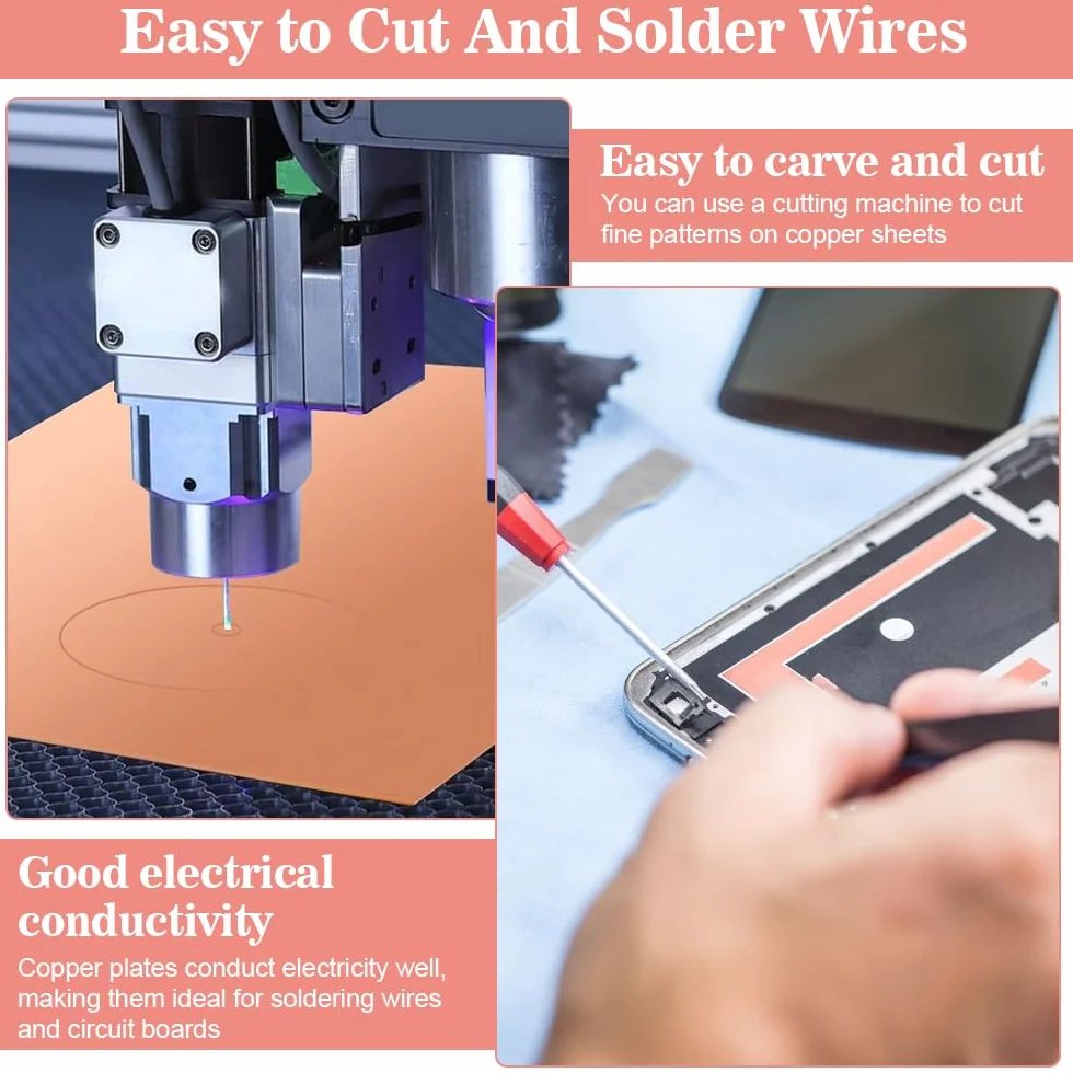 NAROSEBE 2 Fogli Lamiera di Rame Puro 100mm*100mm*1mm - Piastre di Metallo per Lavorazione e Circuito Stampato