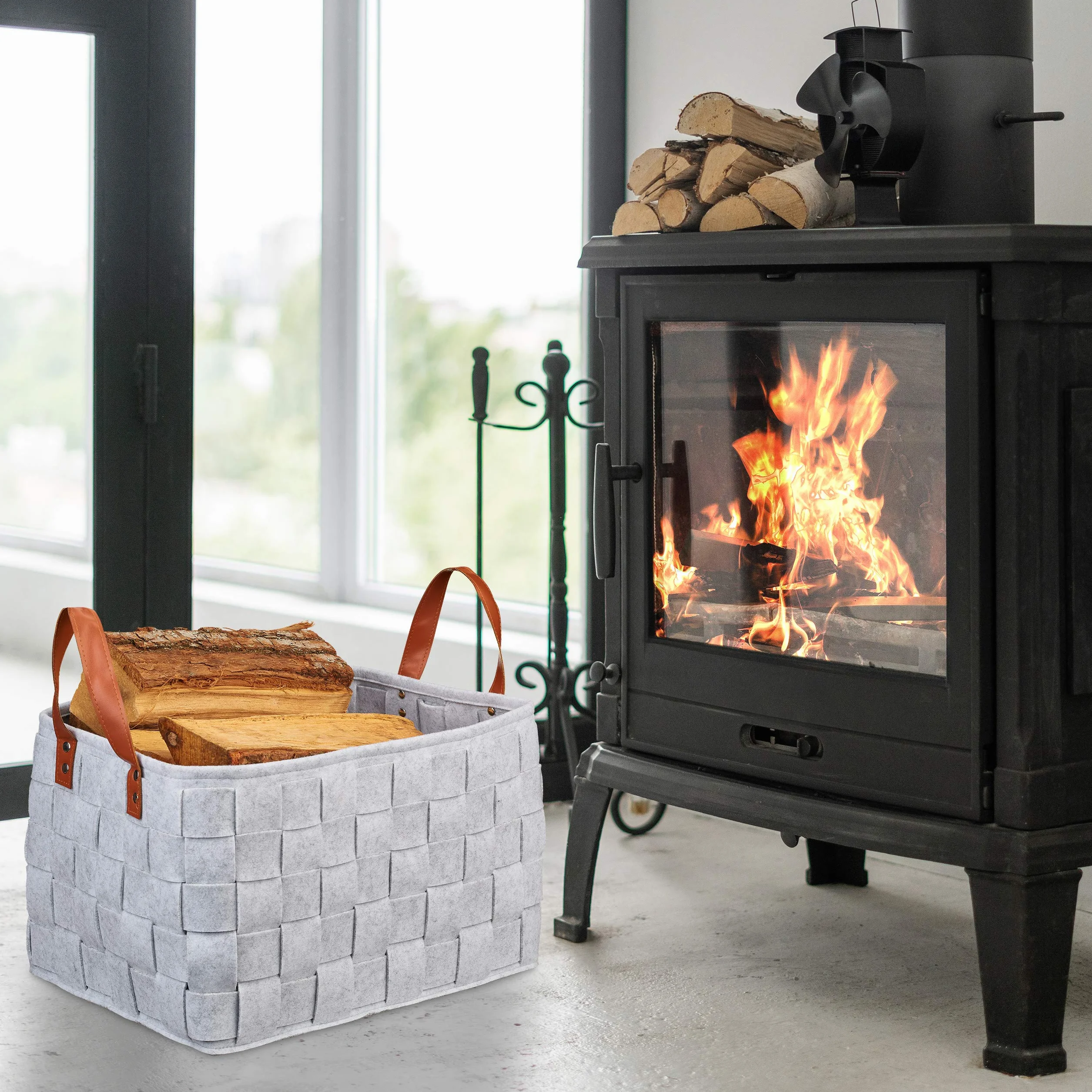 Relaxdays Borsa in Feltro, Cesta Ripiegabile Portariviste, Cesto con Manici HxLxP: 26 x 40 x 30 cm, grigio chiaro, PU, 1 pz