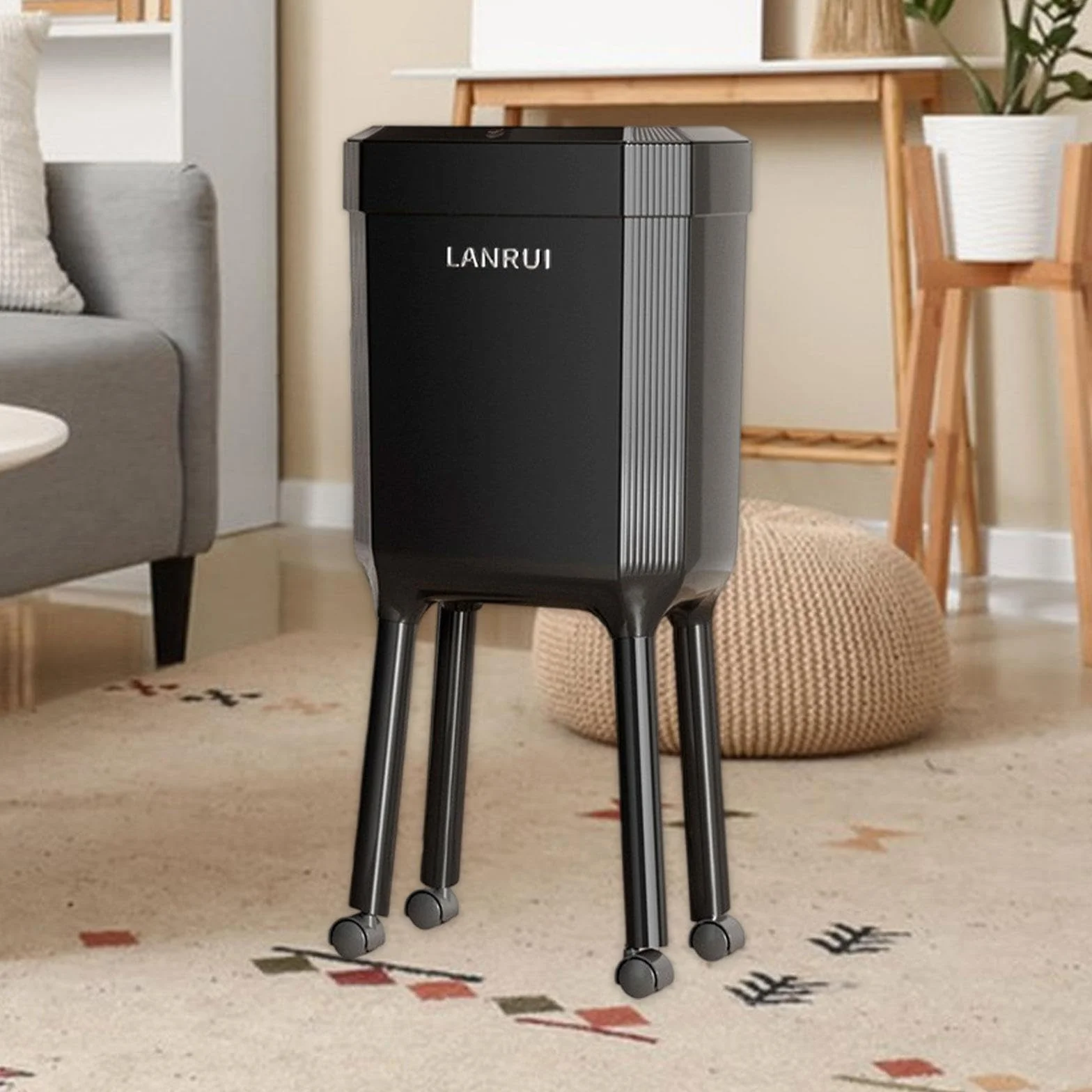 Pattumiera a Pressione con Ruote, Secchio per Carta straccia, pattumiera Versatile, Cestino Minimalista per Bagno e Camera da Letto, Nero