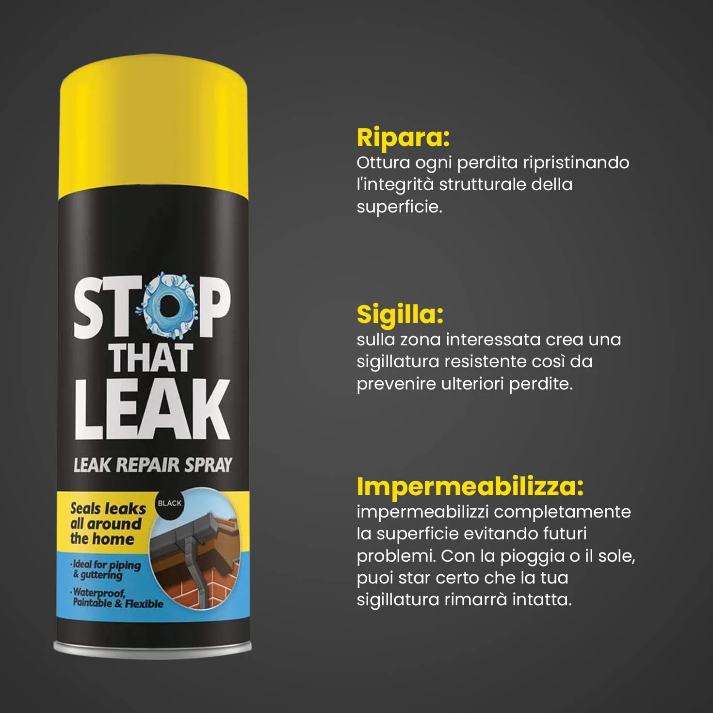 Avilia Spray Sigillante Impermeabilizzante Stop Leak 400ml – Sigillante Impermeabile Trasparente per Perdite in Tetti, Grondaie, Tubi e Finestre – Riparazione Rapida Anti-UV e Antigelo