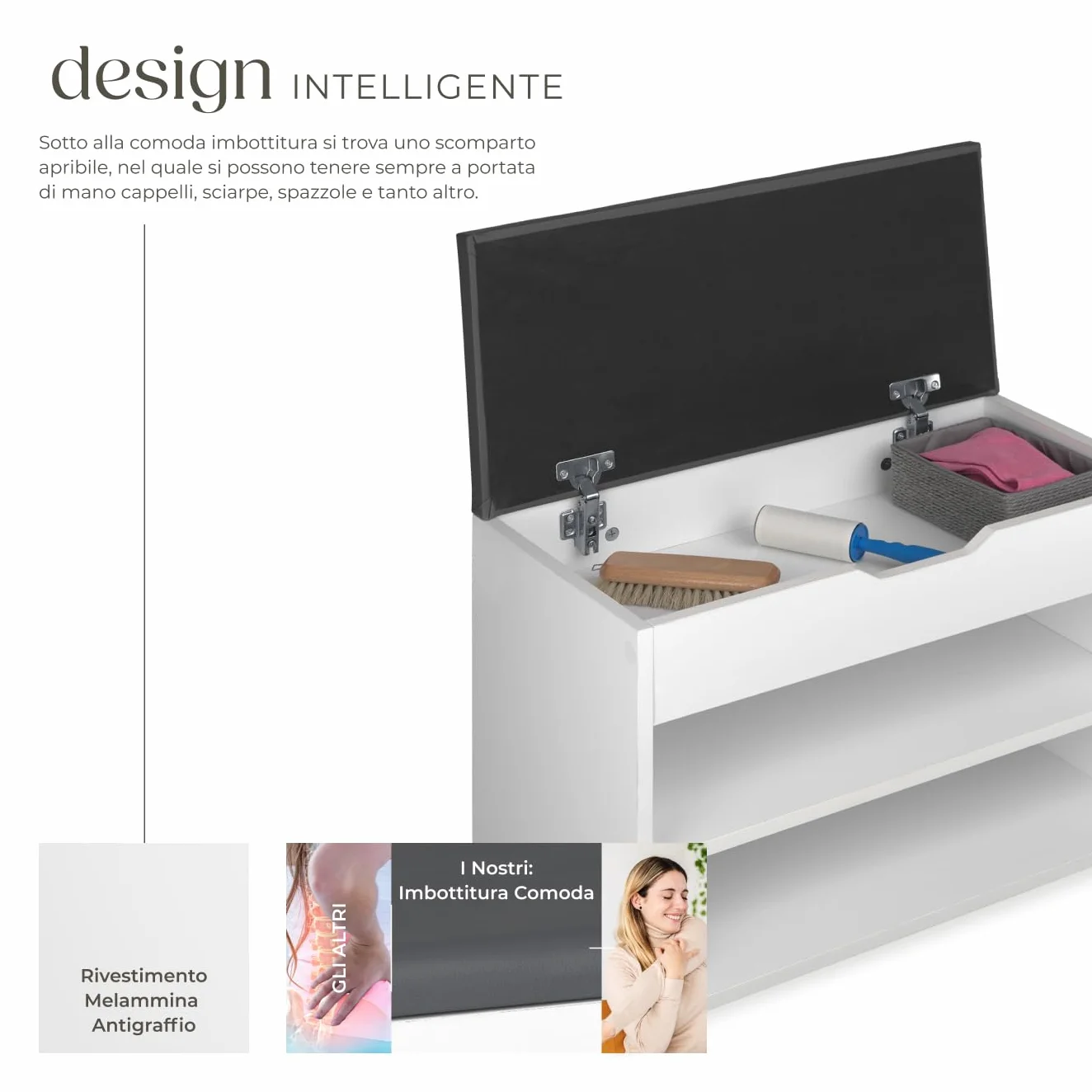 tectake® Scarpiera salvaspazio slim, Comoda Seduta Imbottita, Panca Portascarpe, Scarpiera ingresso con Ripiani Aperti, Facile da Montare, Mobile Porta Scarpe - 60 x 30 x 43,5 cm - Bianco