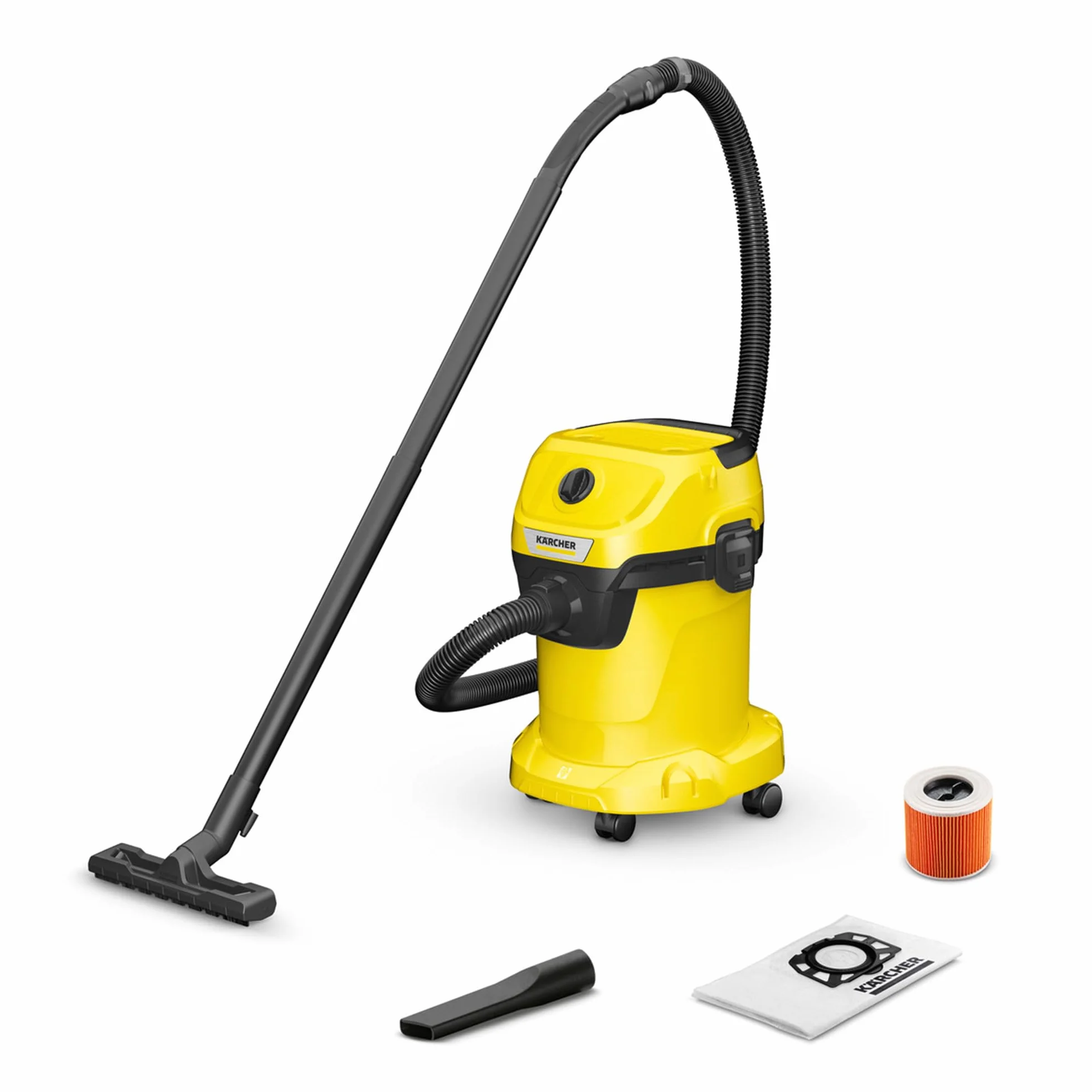 KÄRCHER aspiratore solidi liquidi WD 3 V-17/4/20, funzione soffiante, 1000 W, contenitore in plastica 17 l, tubo 2 m, con filtro a cartuccia, filtro in vello, bocchette per pavimenti e fessure