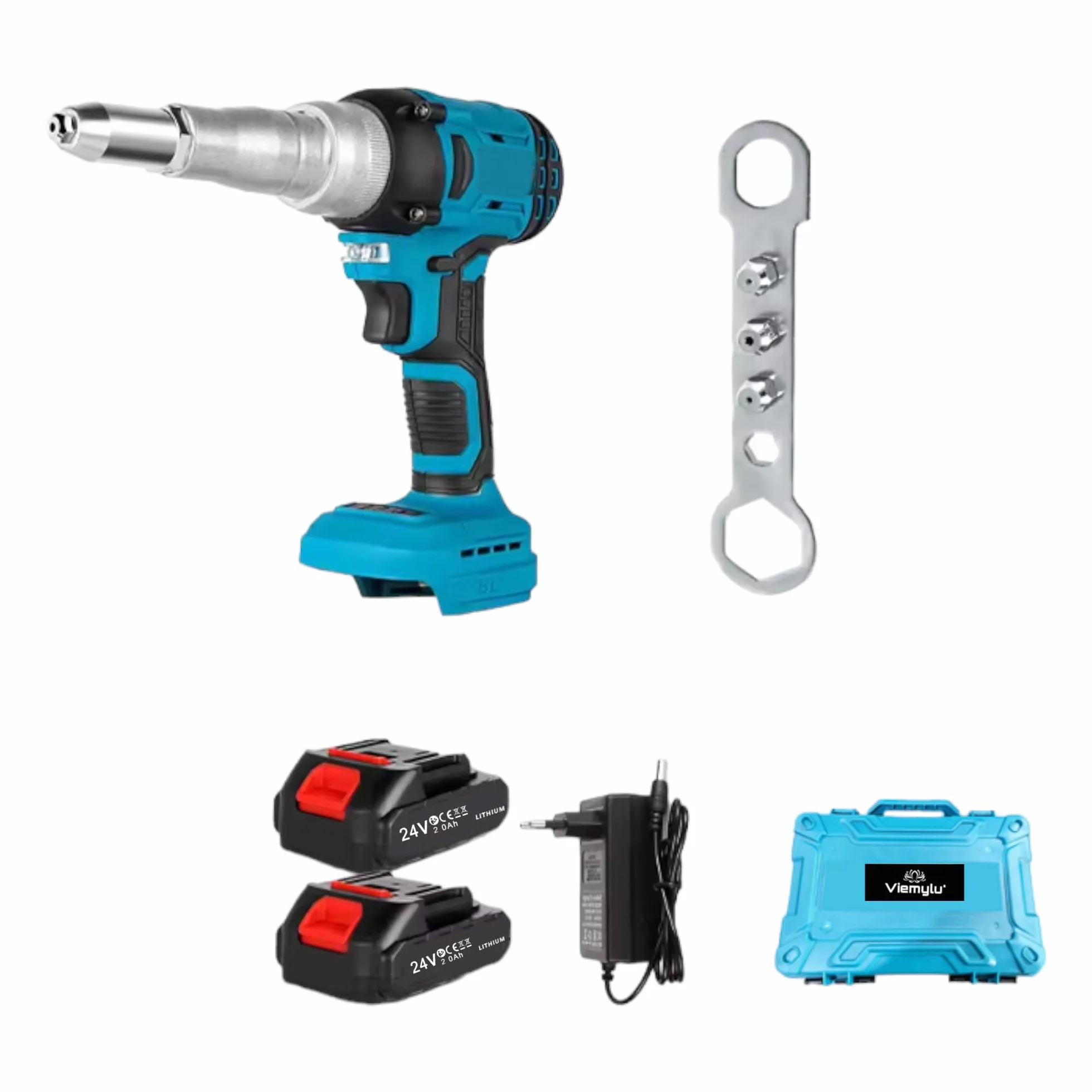 Rivettatrice a Batteria 24V Brushless Automatica per Rivetti Ciechi 3-5 mm, 10000N, 140 Nm, 2 Batterie