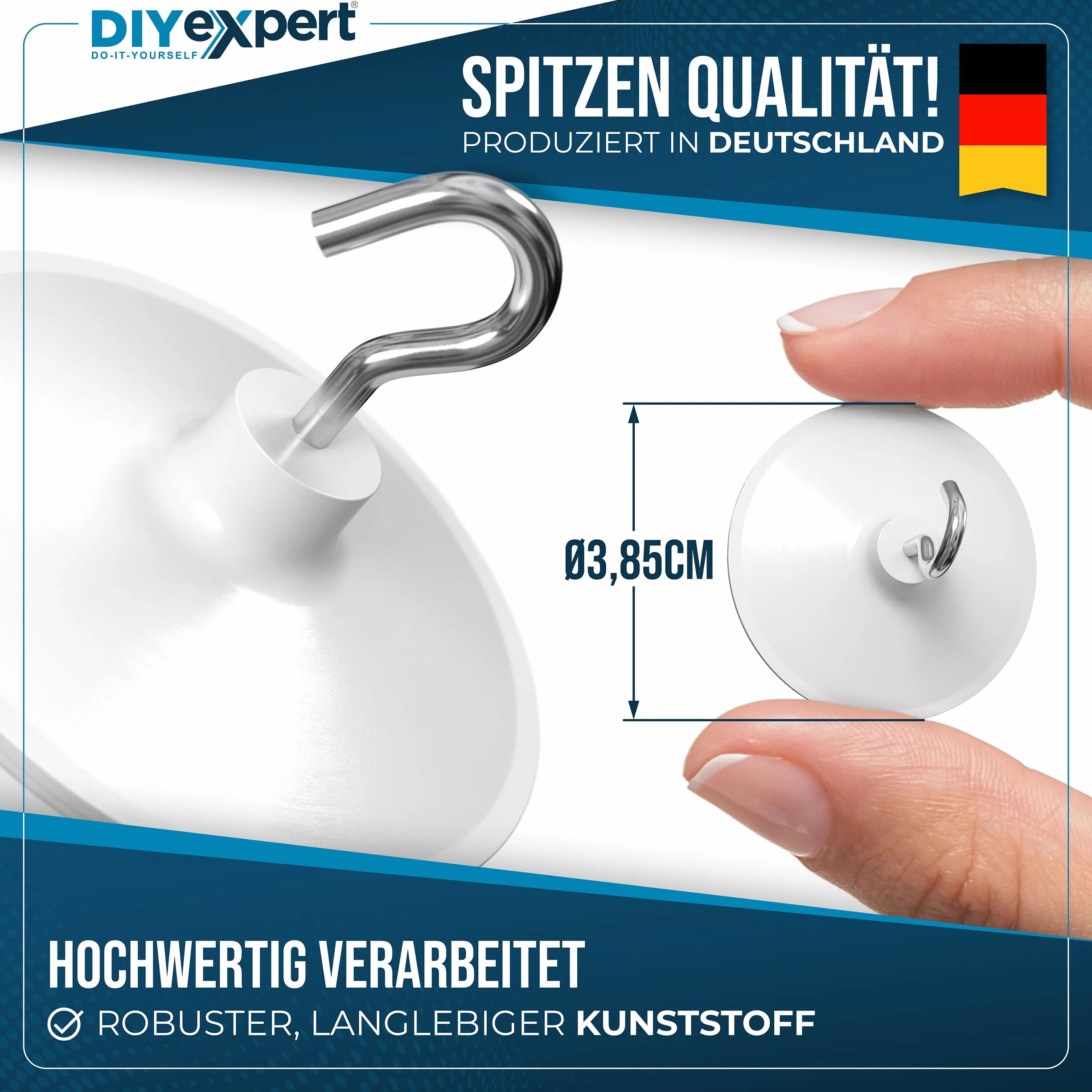 DIYexpert Gancio da soffitto autoadesivo | Made in Germany | [con gancio] [4 pezzi] | Gancio adesivo per soffitto extra forte | Gancio da parete senza fori